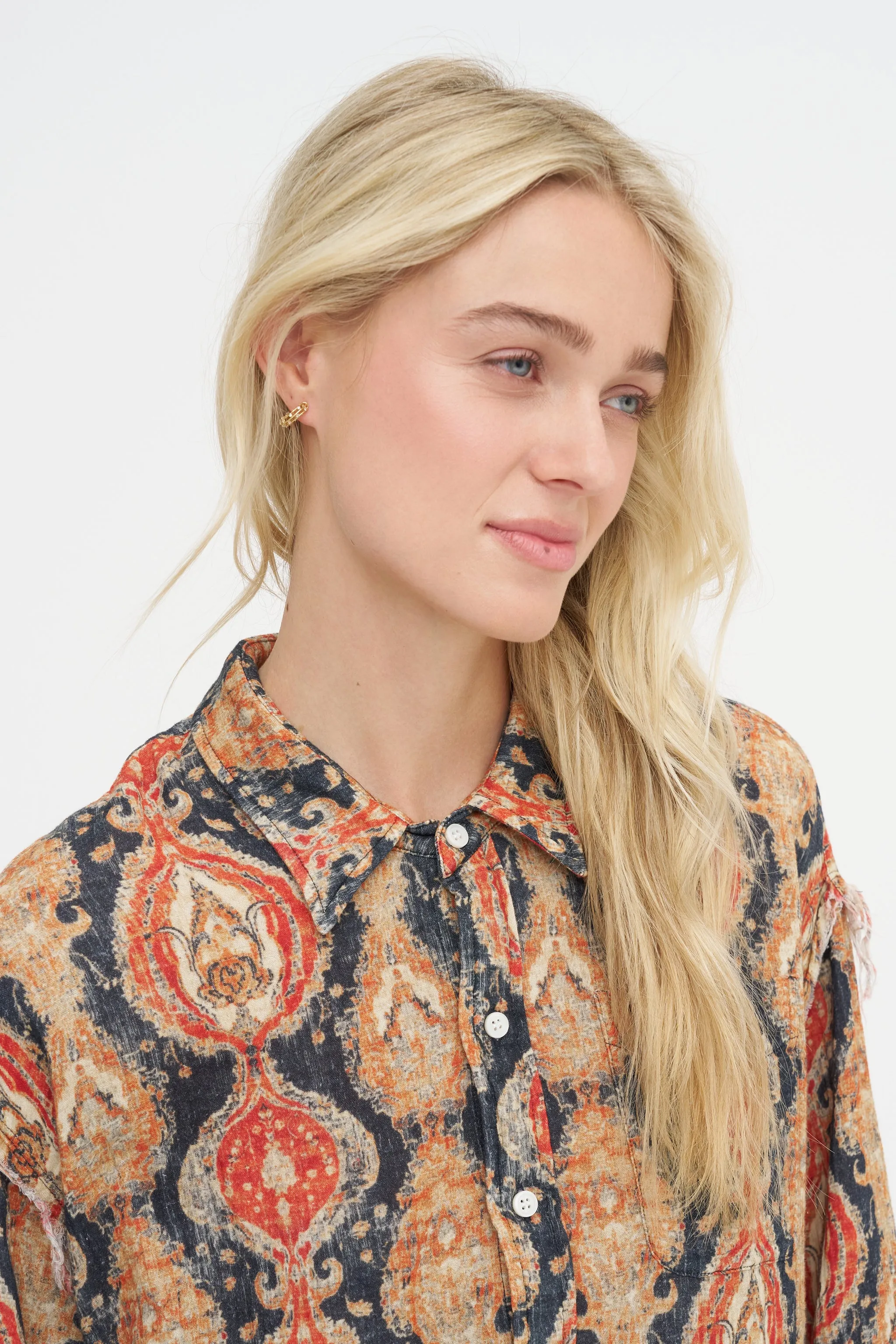 Shredded Seam Drop Neck Shirt, Orange & Dark Navy Multicolor sold by Kick Pleat product image thumbnail 5