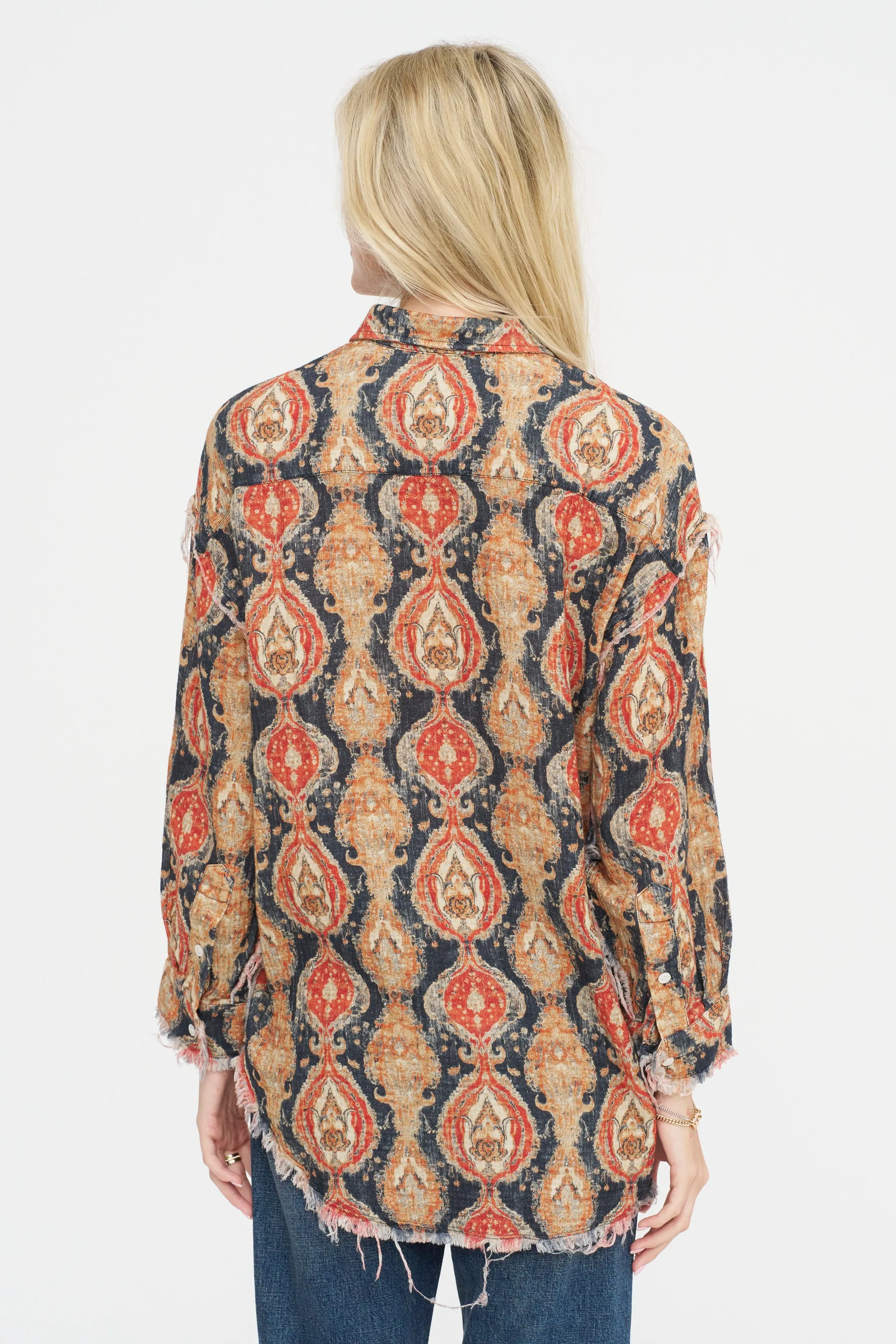 Shredded Seam Drop Neck Shirt, Orange & Dark Navy Multicolor sold by Kick Pleat product image thumbnail 4