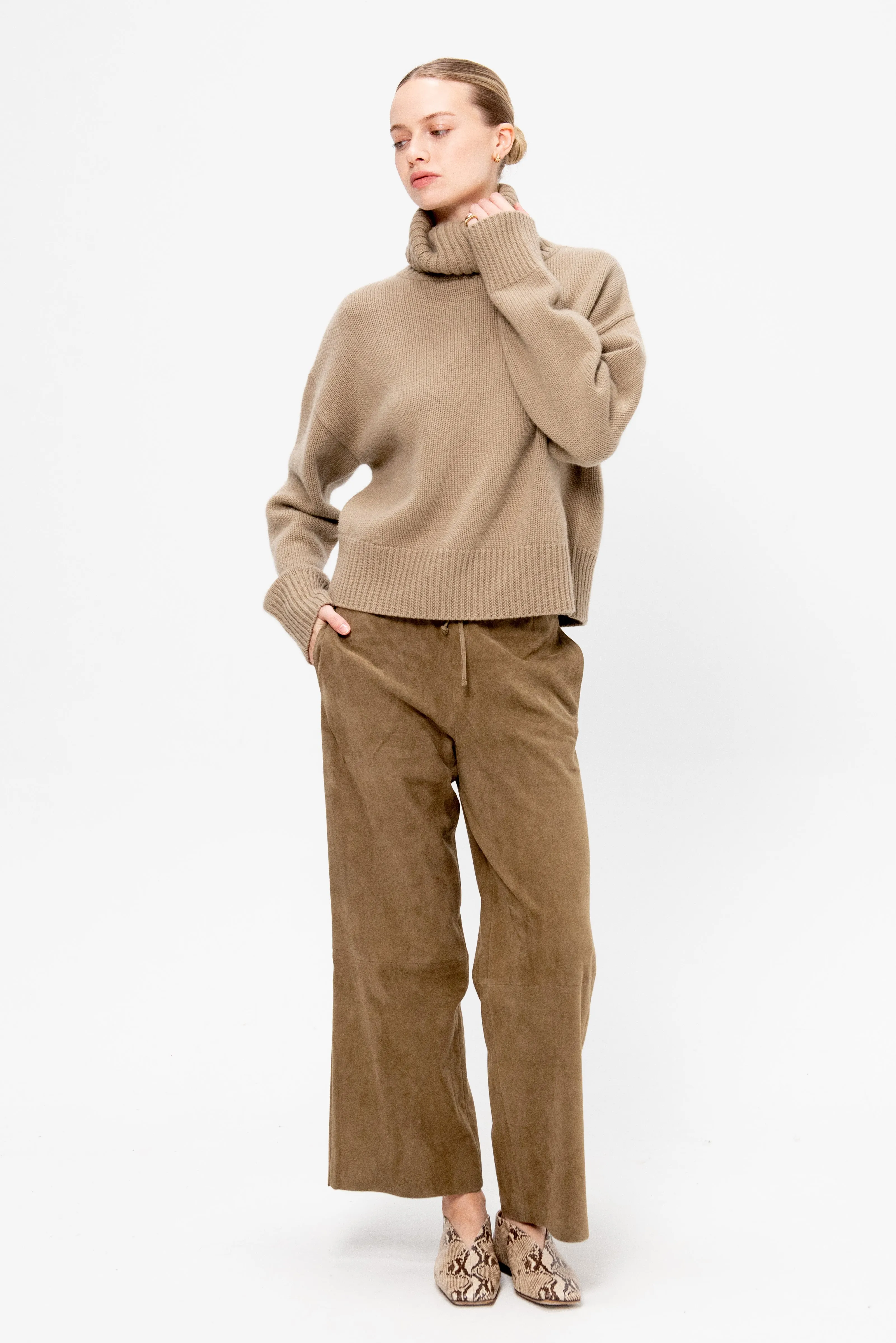 Blaire - Suede Trousers, Olive sold by Kick Pleat