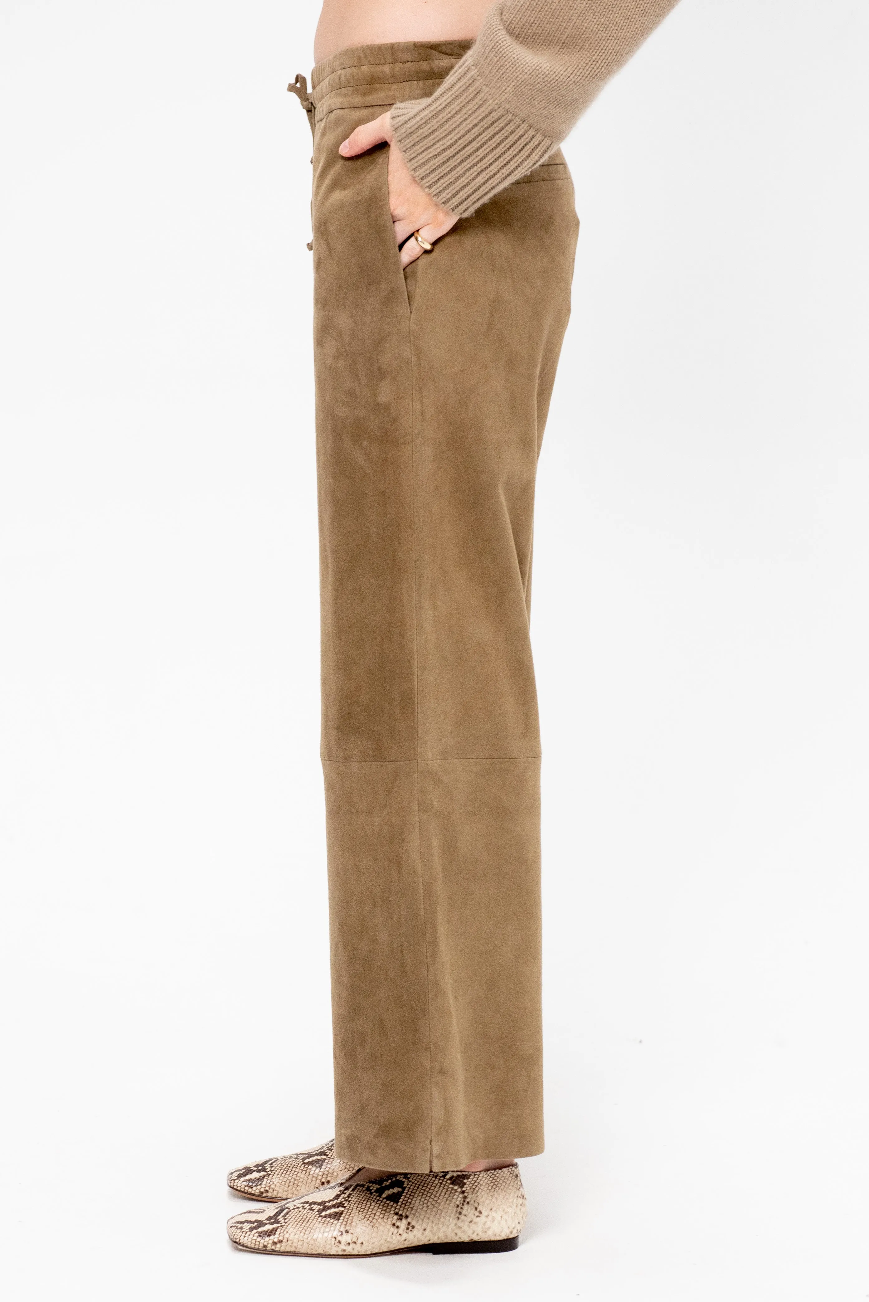 Blaire - Suede Trousers, Olive sold by Kick Pleat product image thumbnail 3