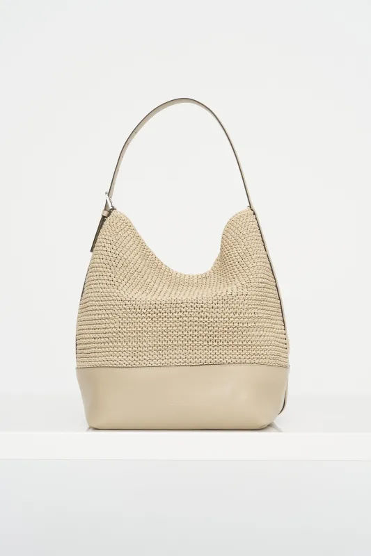 Belted Woven Leather Tote, Fawn sold by Kick Pleat