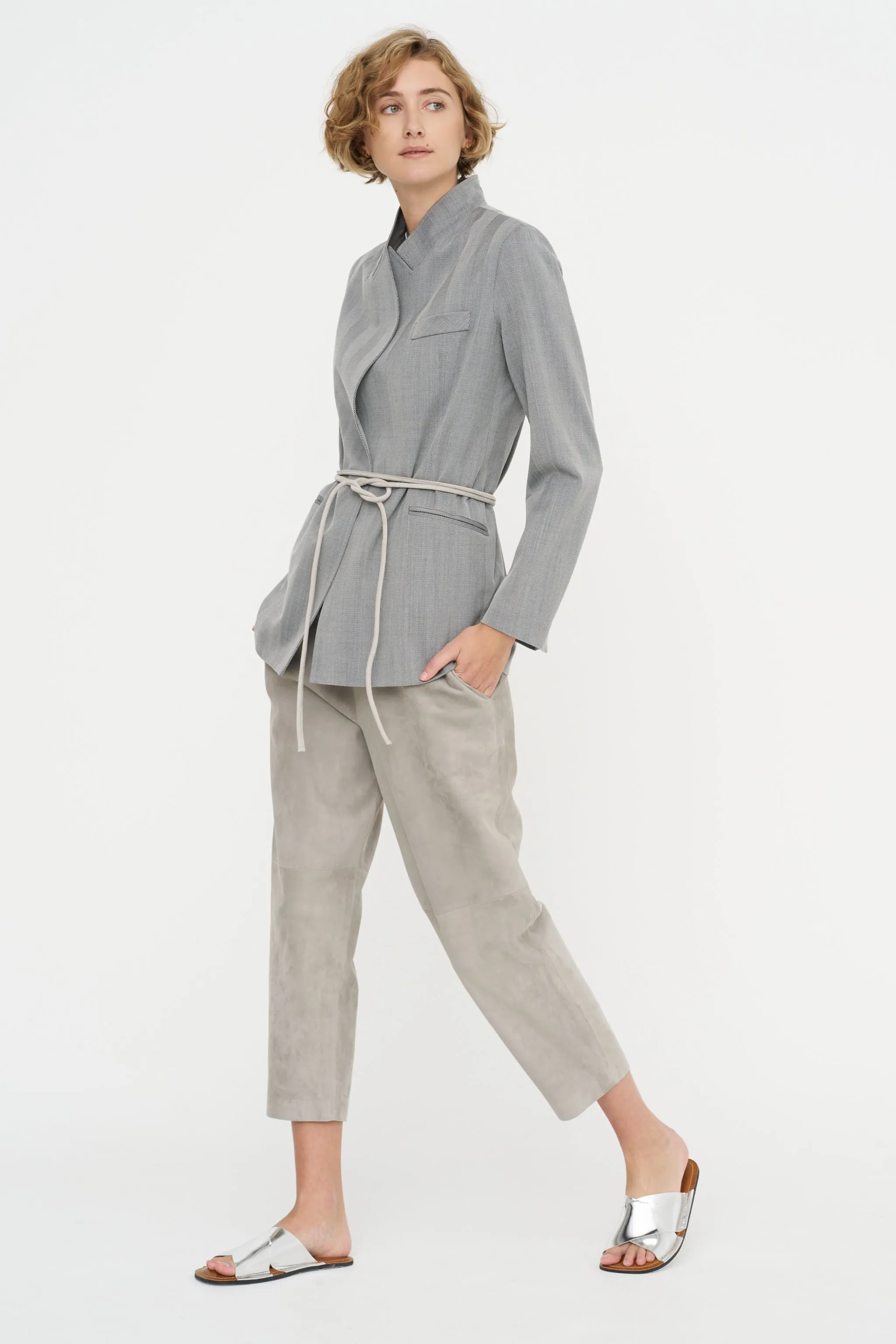 Carrot Pants - Suede, Silver Grey sold by Kick Pleat