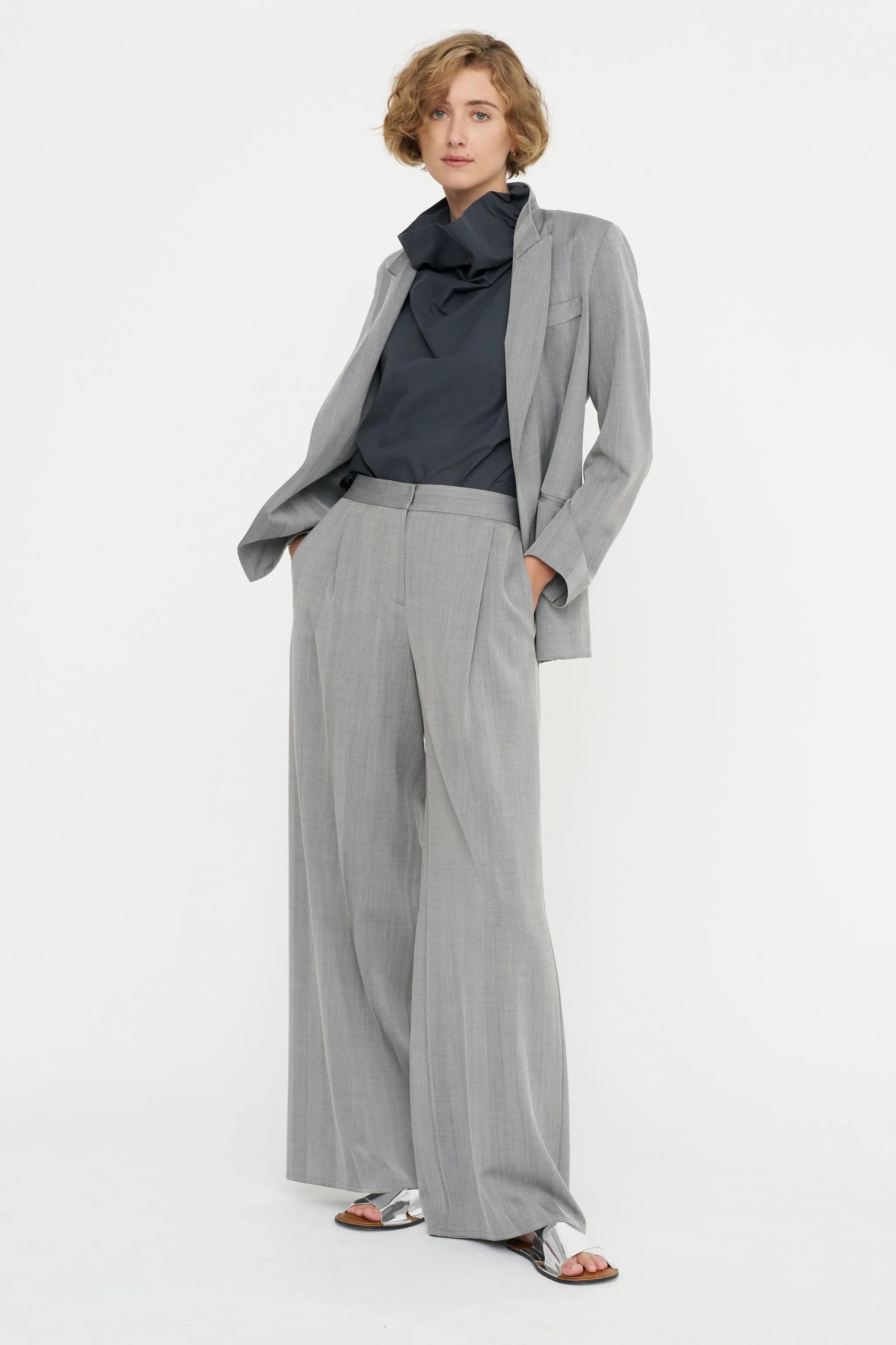 Full Pants - Fischgrat, Silver Grey sold by Kick Pleat