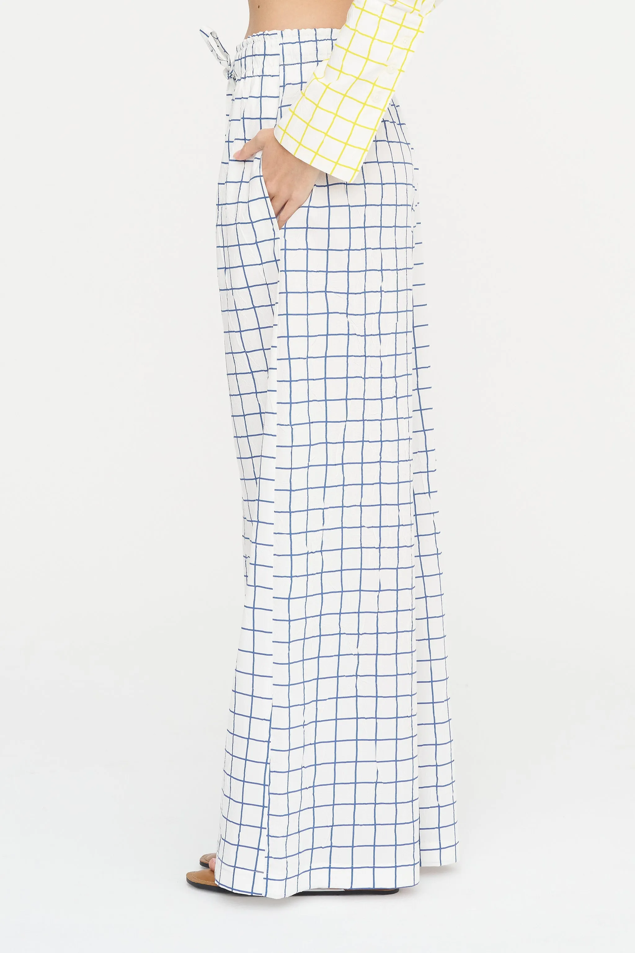 Wide Leg Check Pants, Navy & White sold by Kick Pleat product image thumbnail 4
