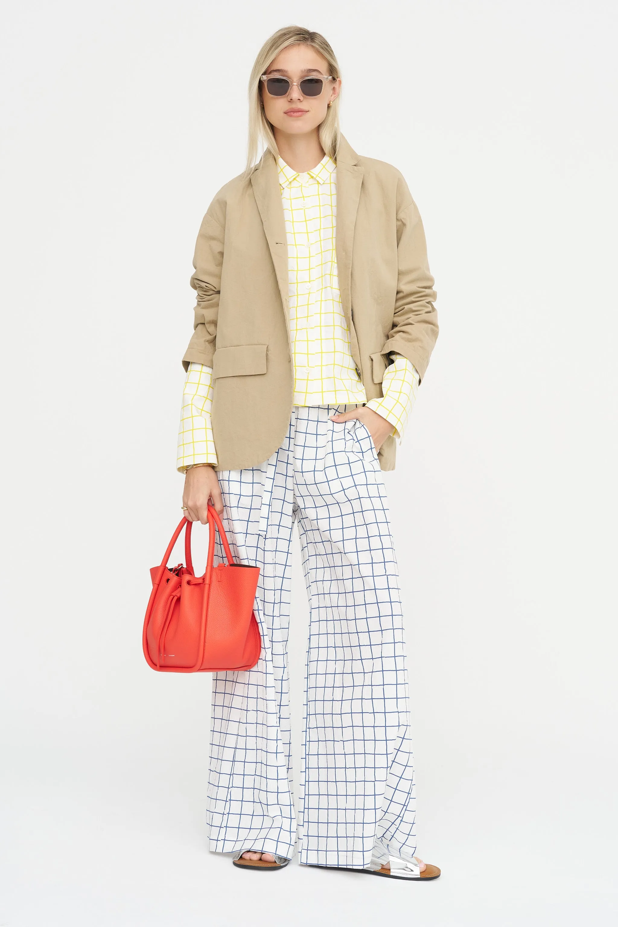 Wide Leg Check Pants, Navy & White sold by Kick Pleat