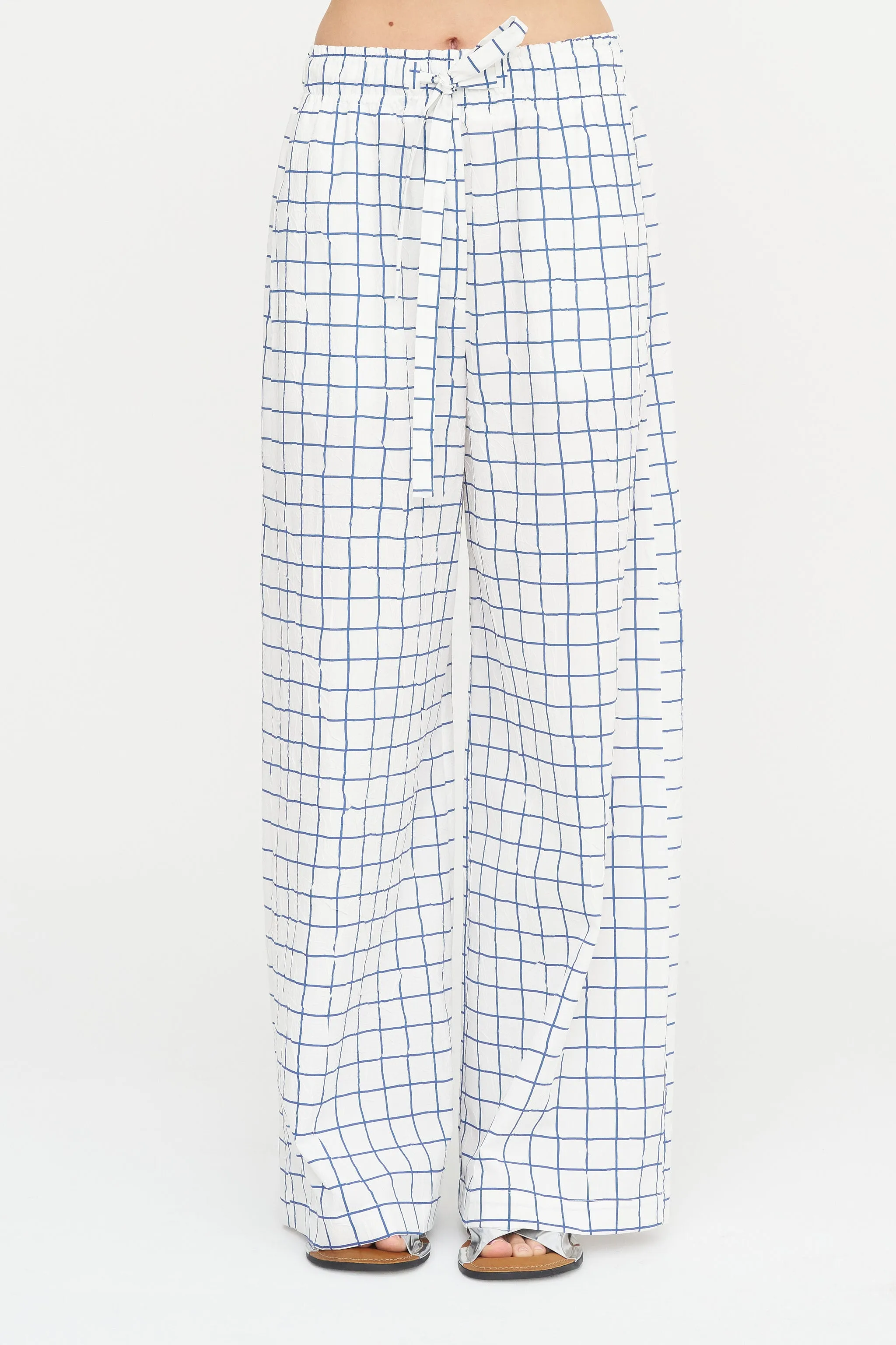 Wide Leg Check Pants, Navy & White sold by Kick Pleat product image thumbnail 3