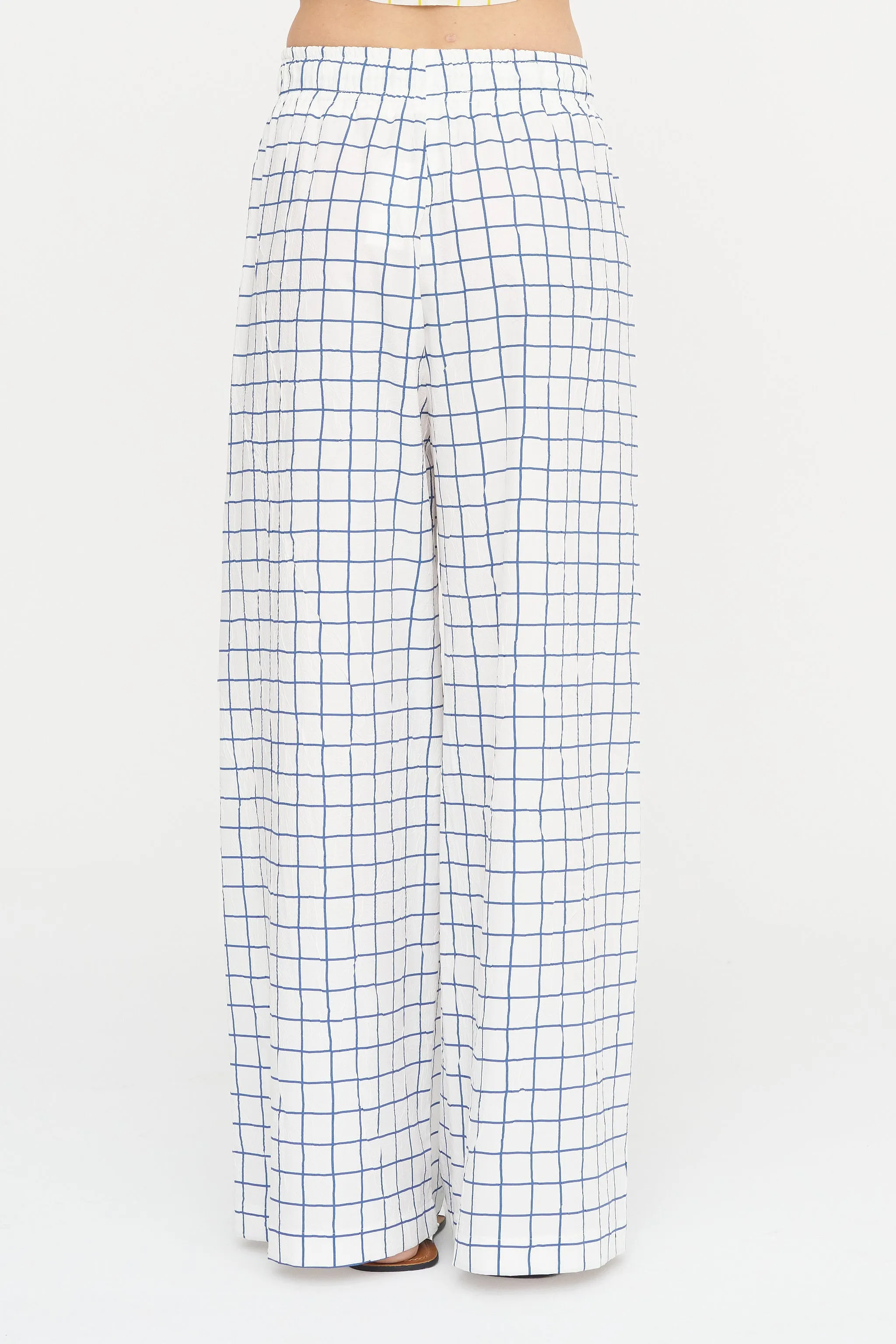 Wide Leg Check Pants, Navy & White sold by Kick Pleat product image thumbnail 5