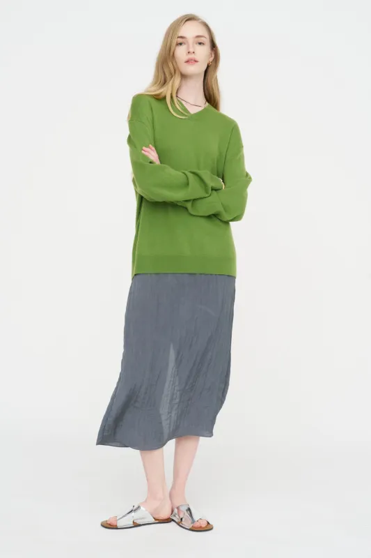 Washable Cashmere Easy V-Neck Sweater, Avocado sold by Kick Pleat