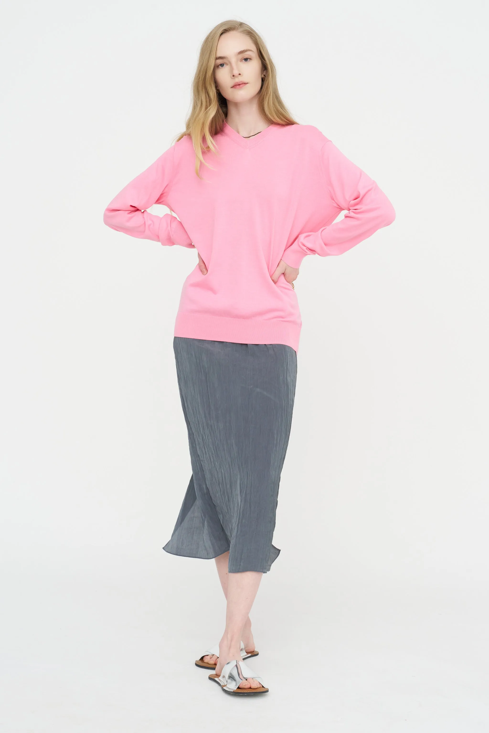 Super Fine Gauge Perfect V-Neck Men's Pullover, Bubble Gum Pink sold by Kick Pleat product image thumbnail 5