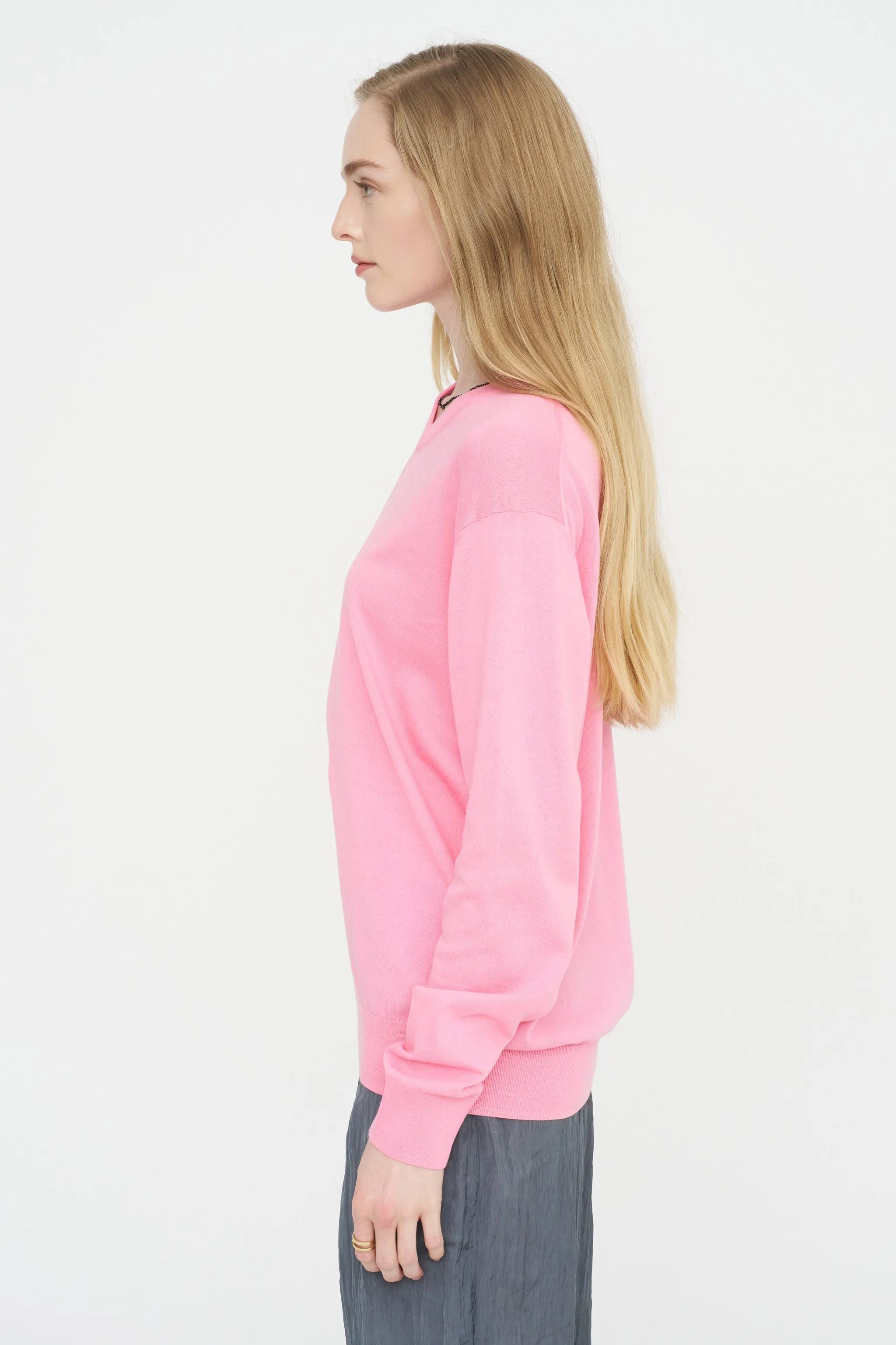 Super Fine Gauge Perfect V-Neck Men's Pullover, Bubble Gum Pink sold by Kick Pleat product image thumbnail 3