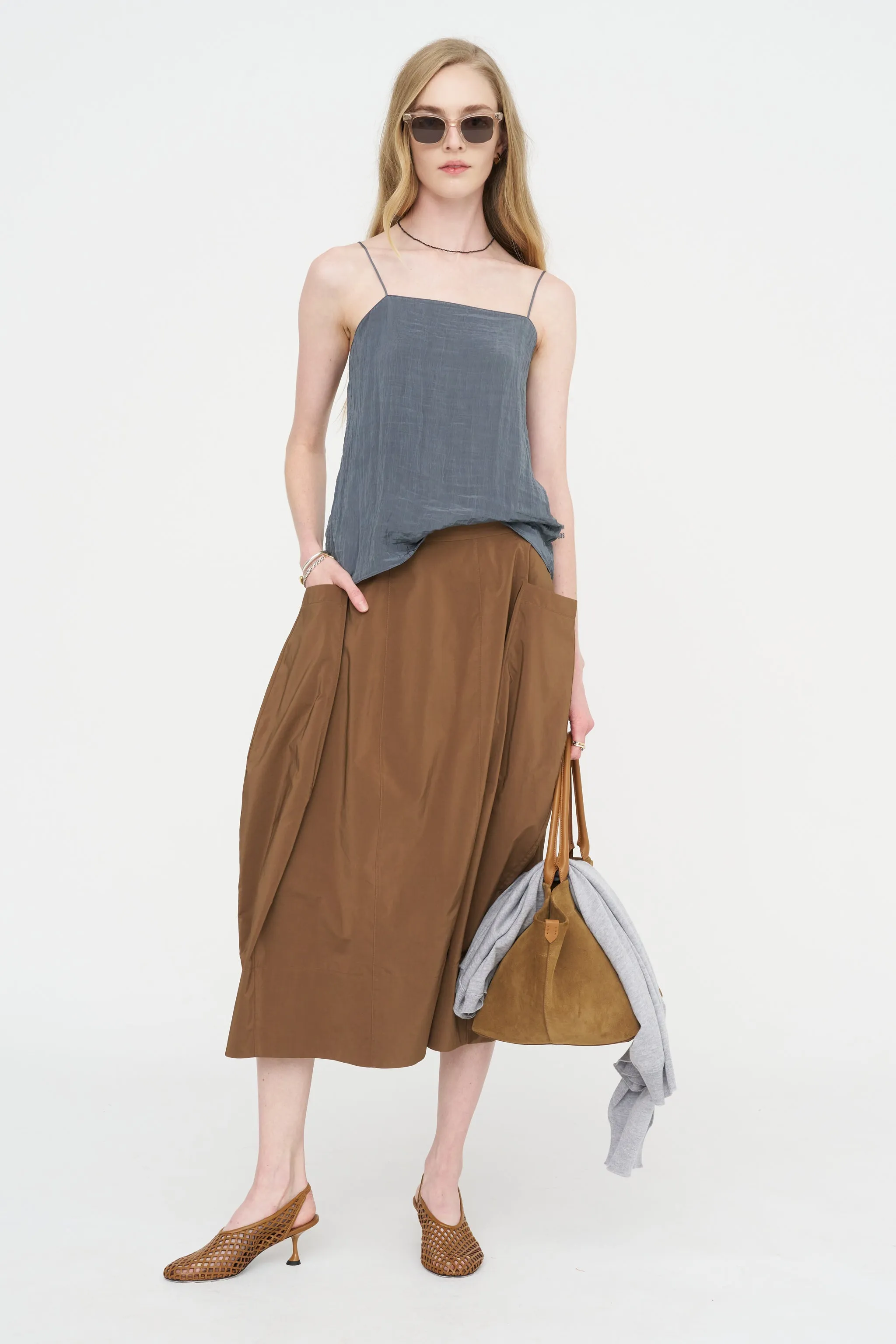 Nylon Lantern Skirt, Caramel Latte sold by Kick Pleat
