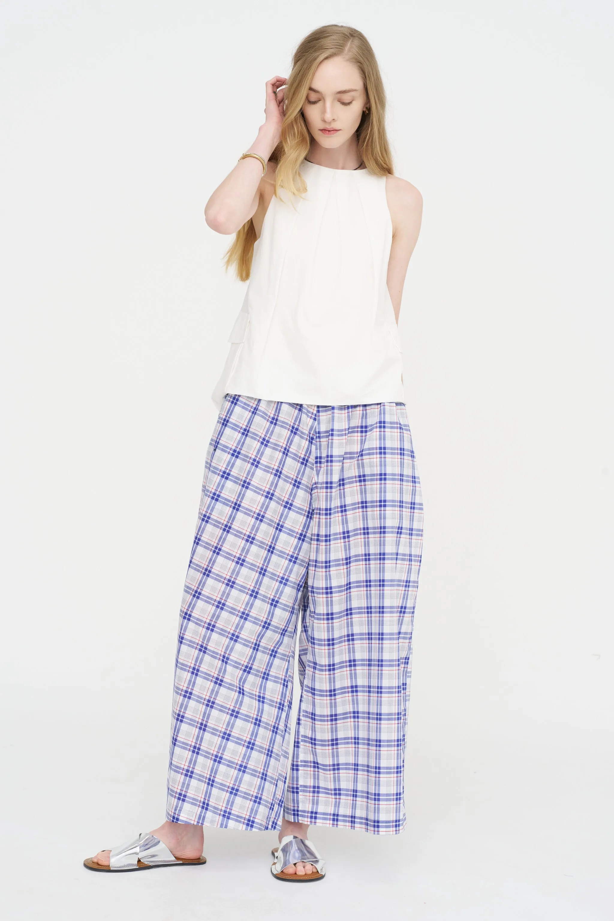 Parana Check - Cotton Check Pants, Royal sold by Kick Pleat product image thumbnail 5