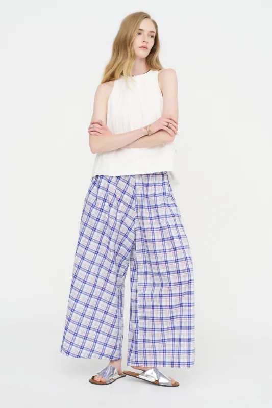 Parana Check - Cotton Check Pants, Royal sold by Kick Pleat