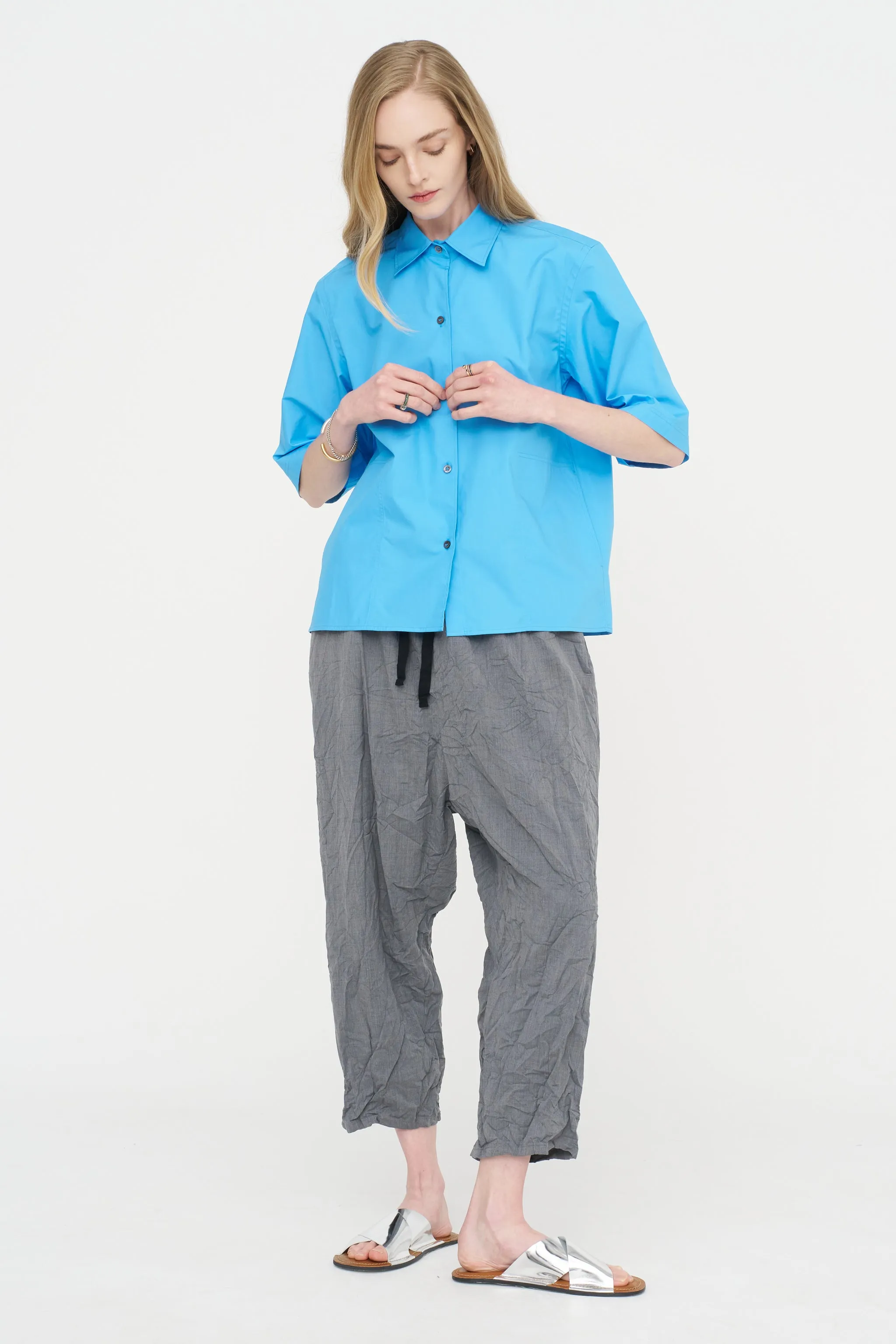Biscay Ctop - Short Sleeve Shirt, Azure sold by Kick Pleat