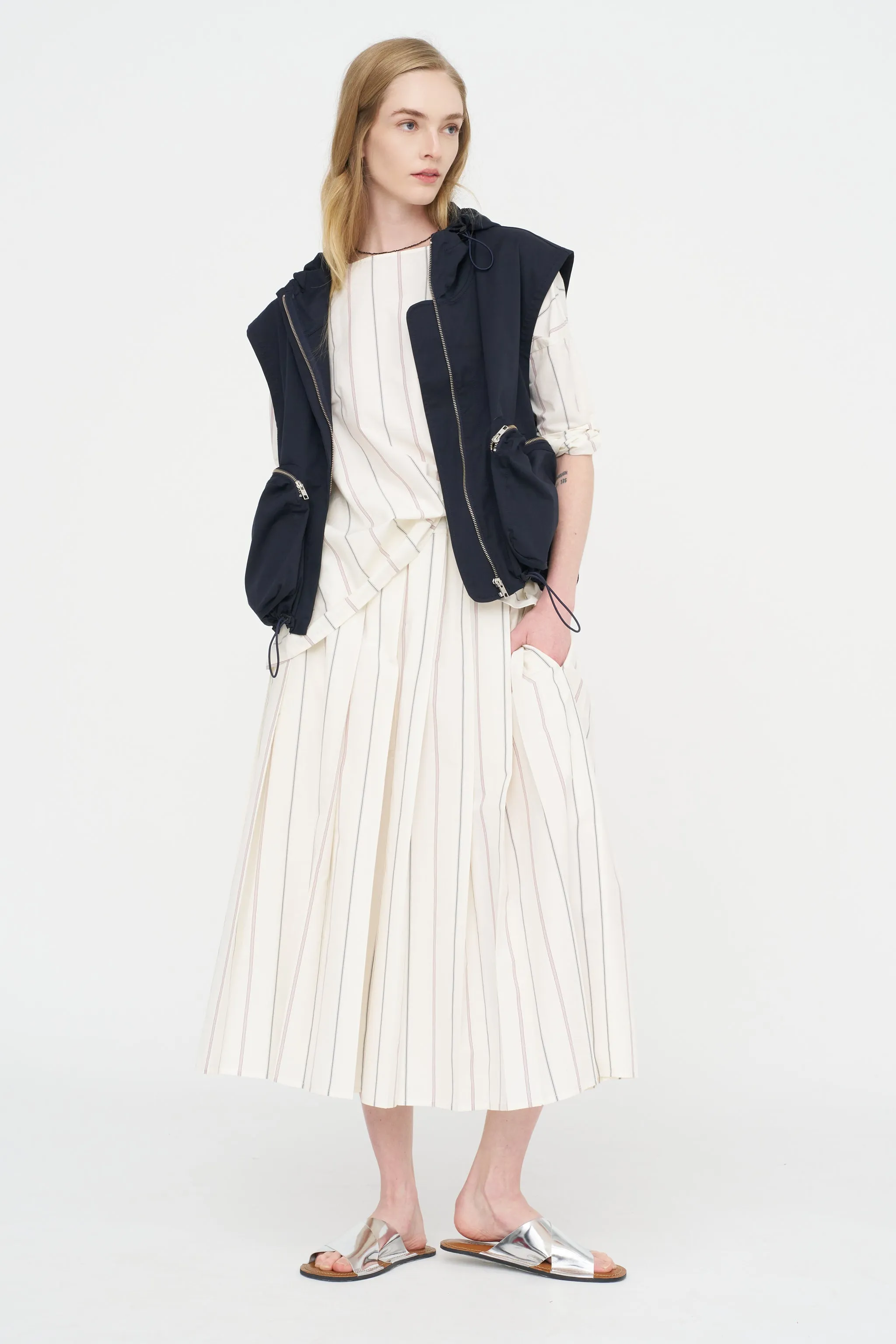 Casual Blouse, Ivory & Navy sold by Kick Pleat product image thumbnail 5