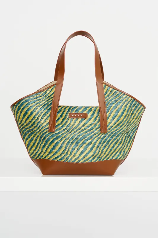 Raffia -Effect Waves Small Tote, Gardengreen made by Marni