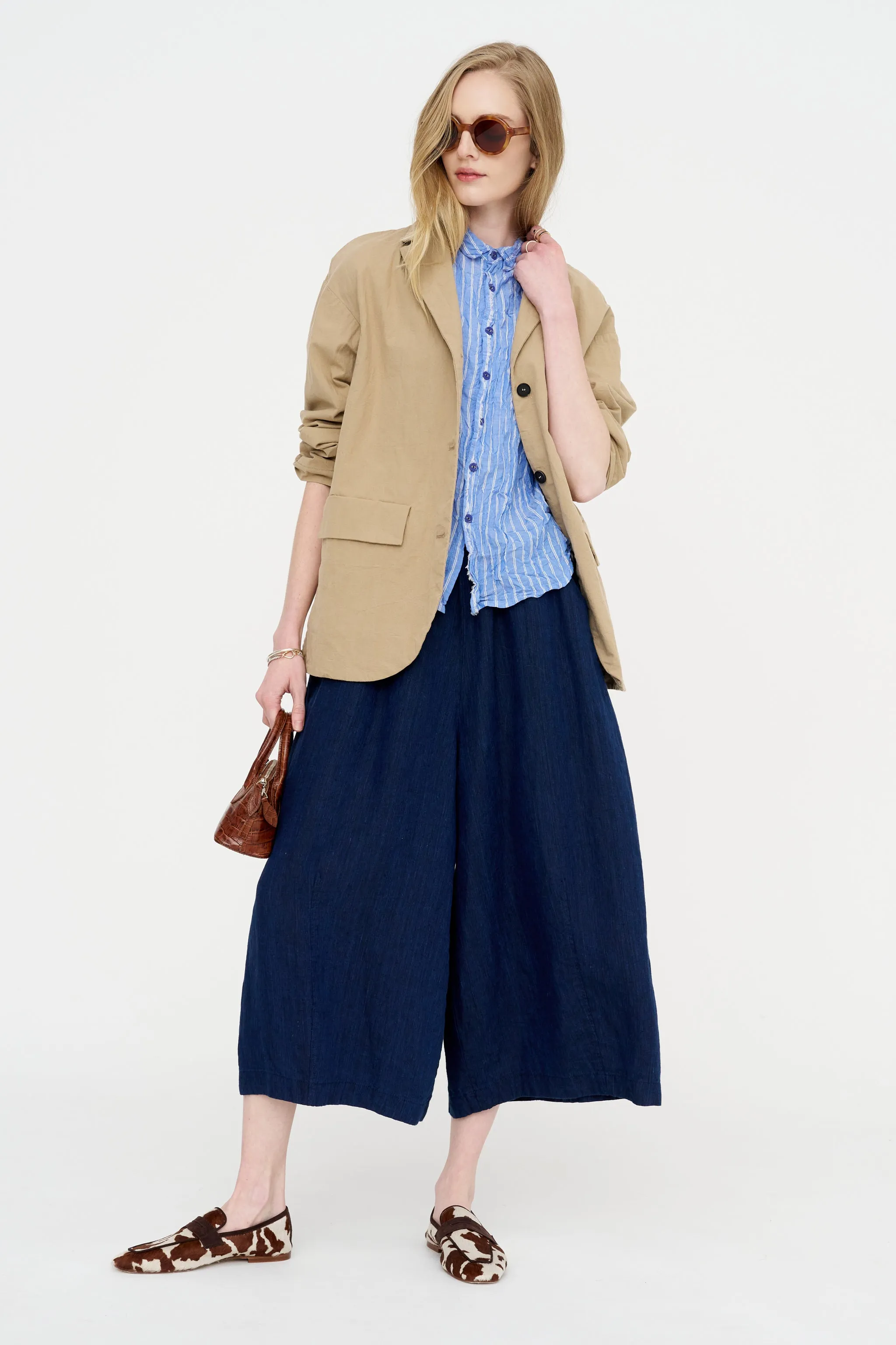 Linen Indigo Chambray Pants, Navy sold by Kick Pleat product image thumbnail 2