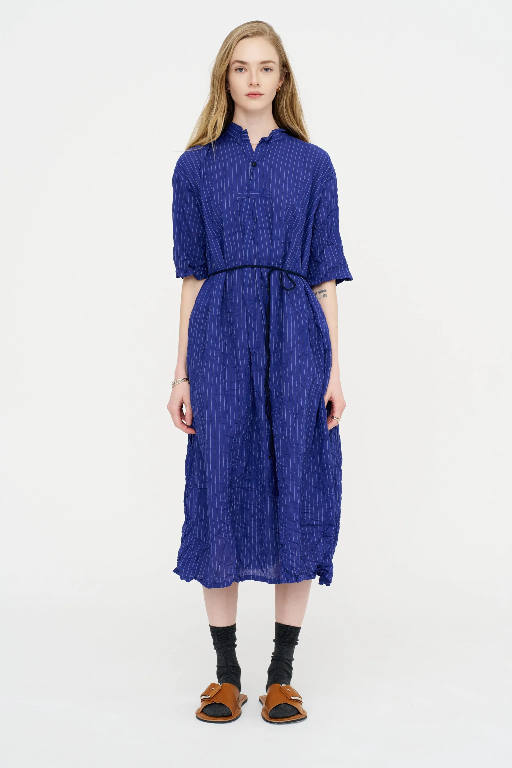 Blue Shirring Stripe Dress, Navy sold by Kick Pleat product image thumbnail 2