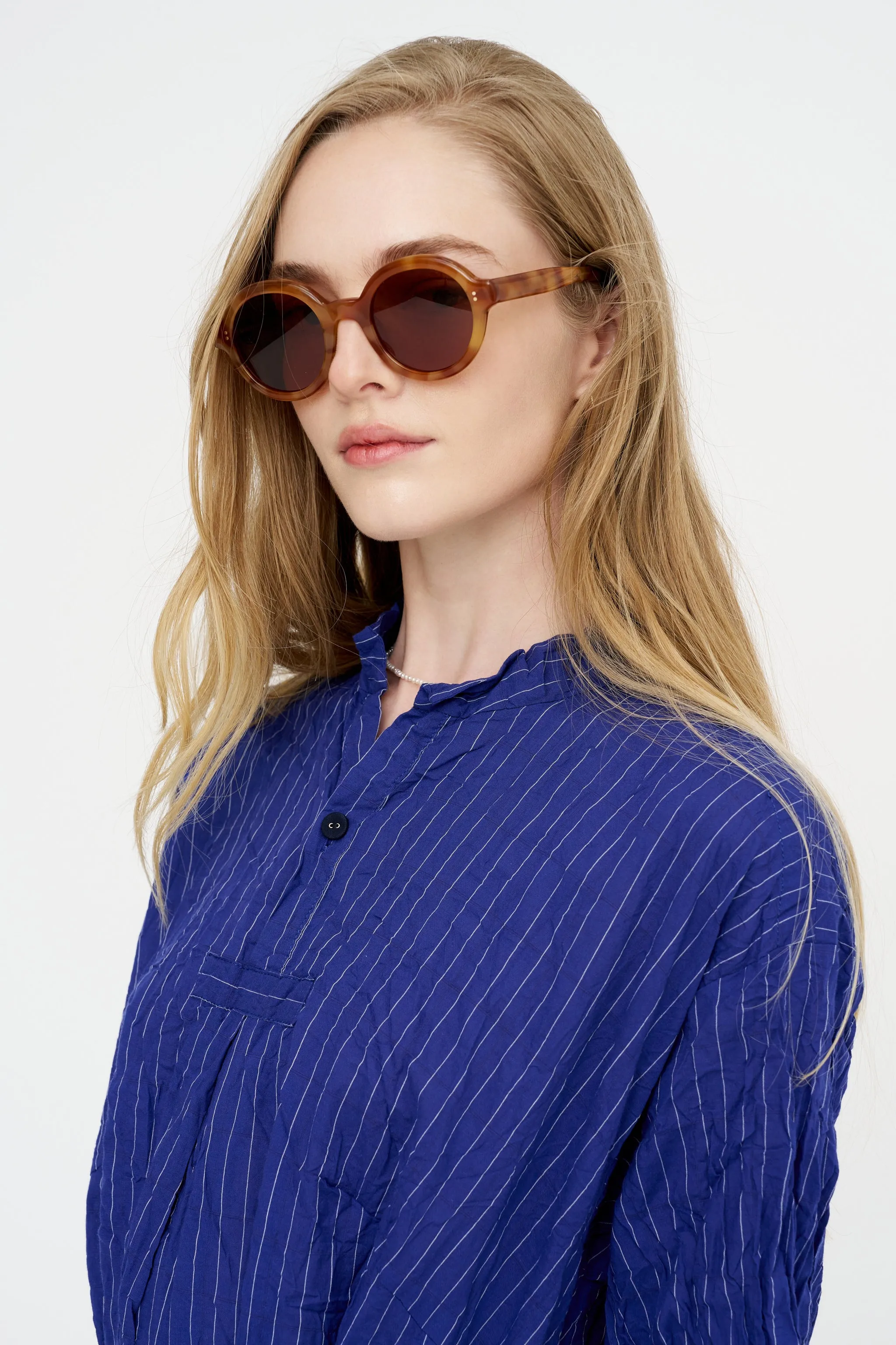 Blue Shirring Stripe Dress, Navy sold by Kick Pleat product image thumbnail 5