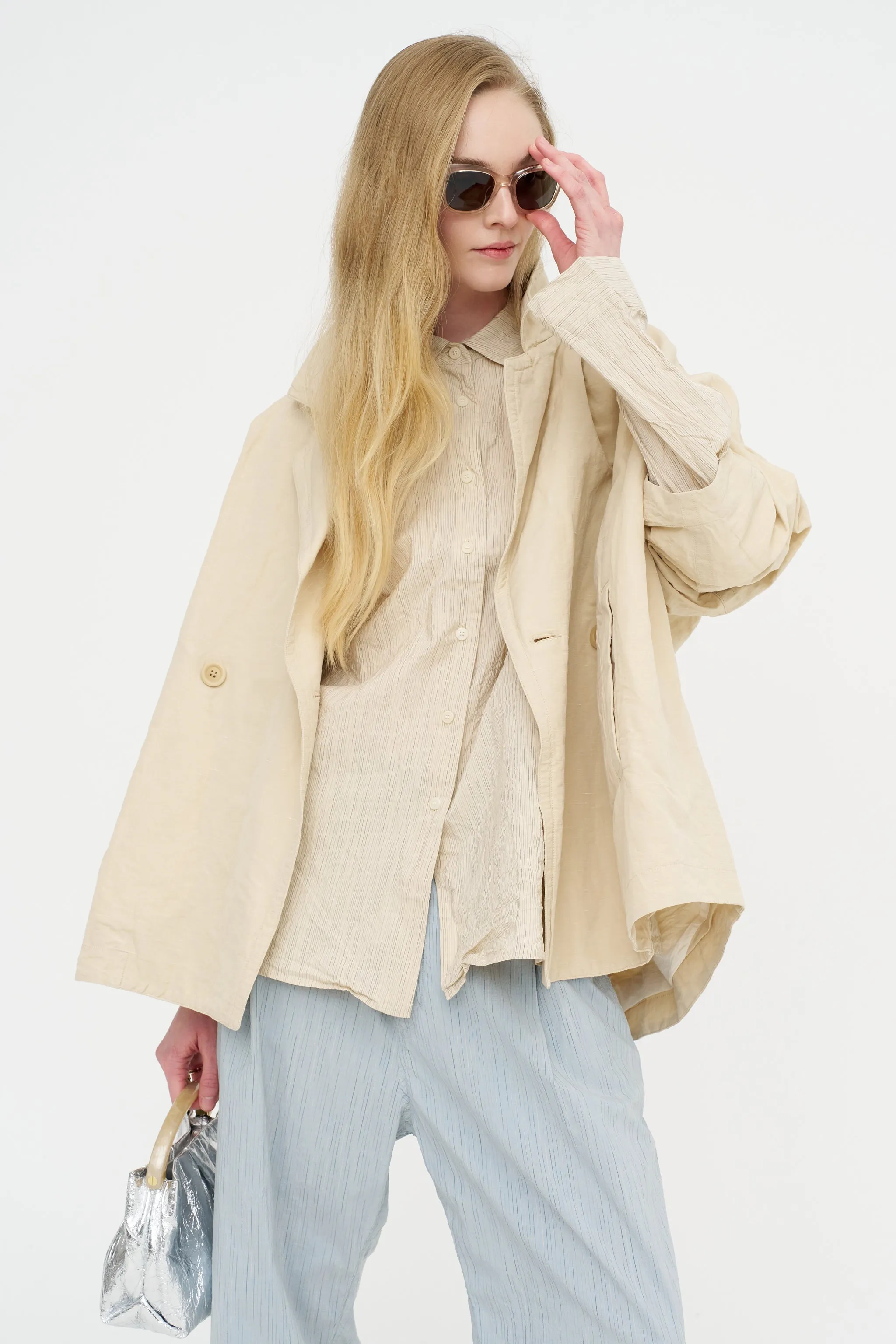 Waga Long Sleeve Shirt - Wind Stripe, Nat Stripe sold by Kick Pleat