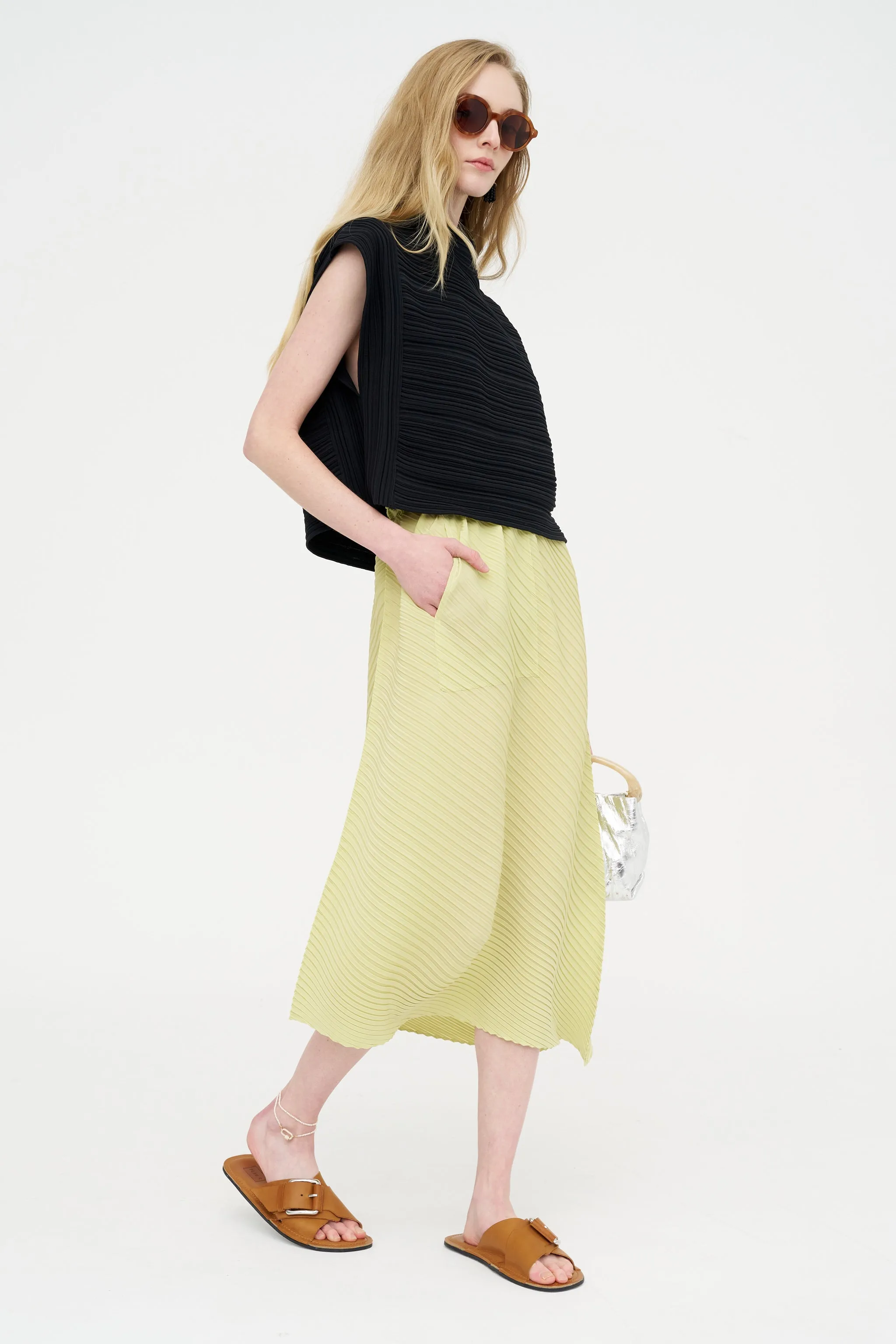 Plaster Pleats Solid Skirt, Light Green sold by Kick Pleat