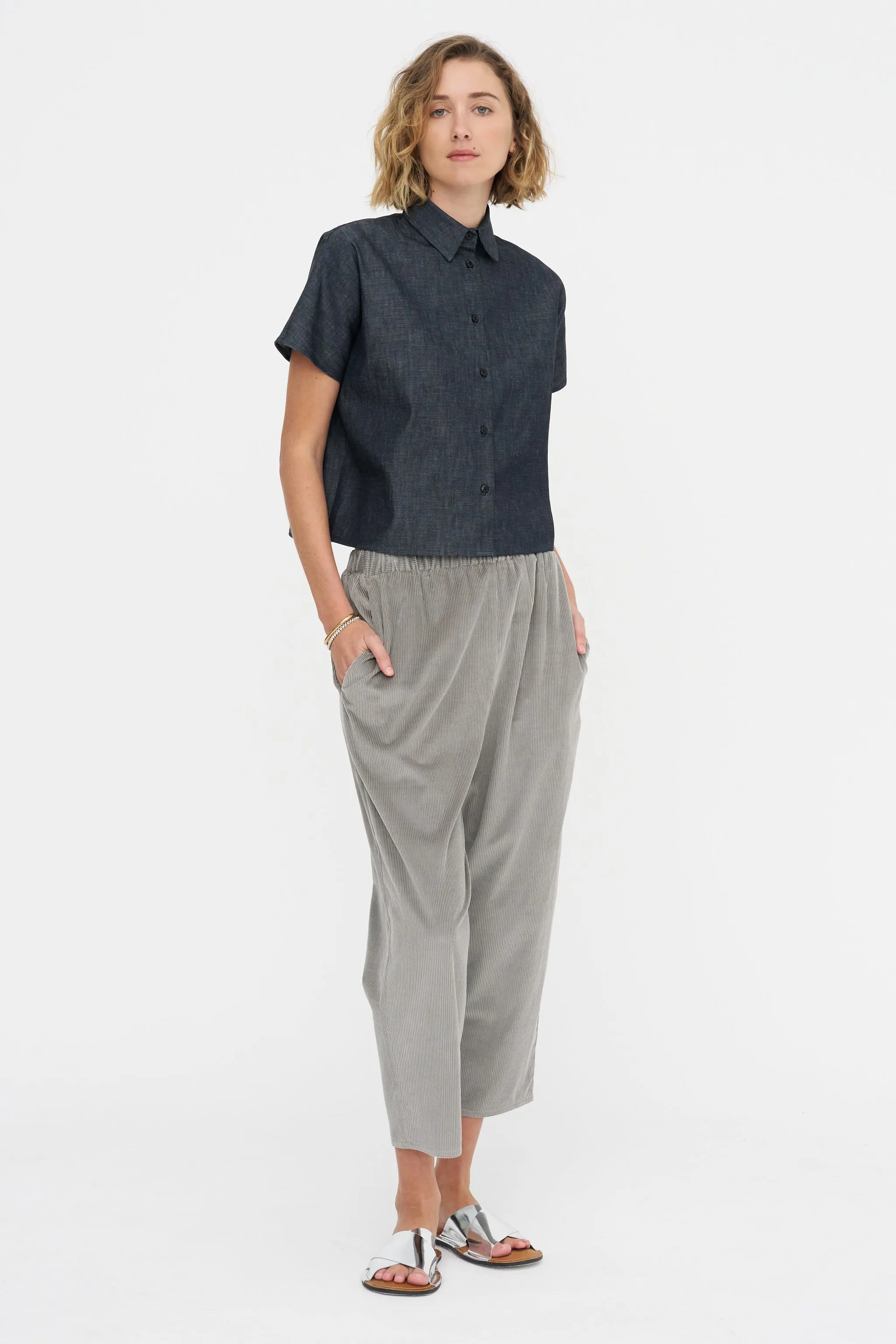 Crop Shirt - Denim, Indigo sold by Kick Pleat