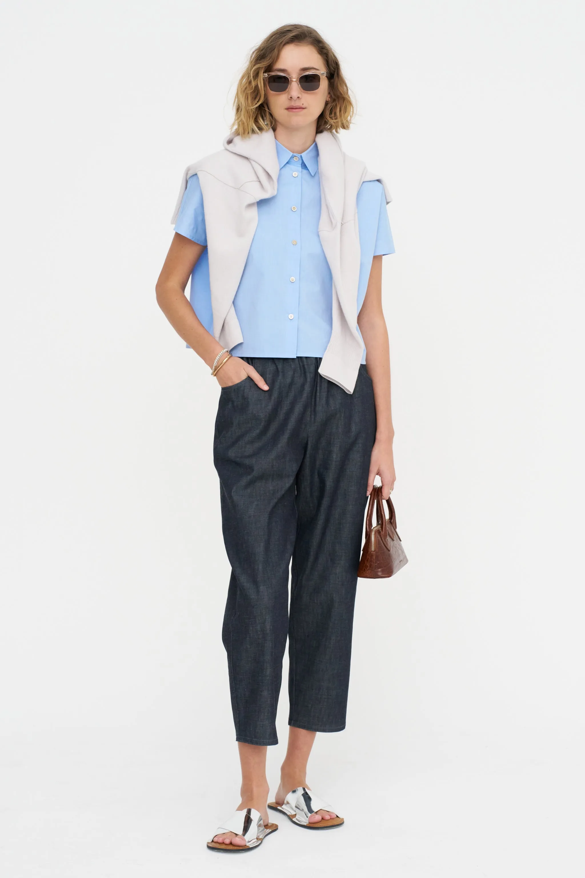 Crop Shirt - Popeline, Sky sold by Kick Pleat
