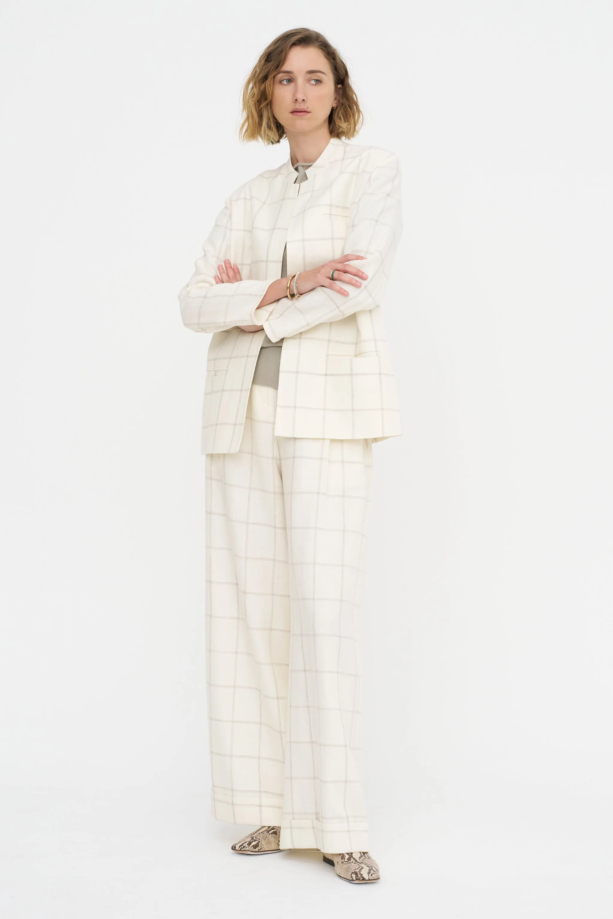 Mandarin Jacket - Scacchi, Ivory sold by Kick Pleat