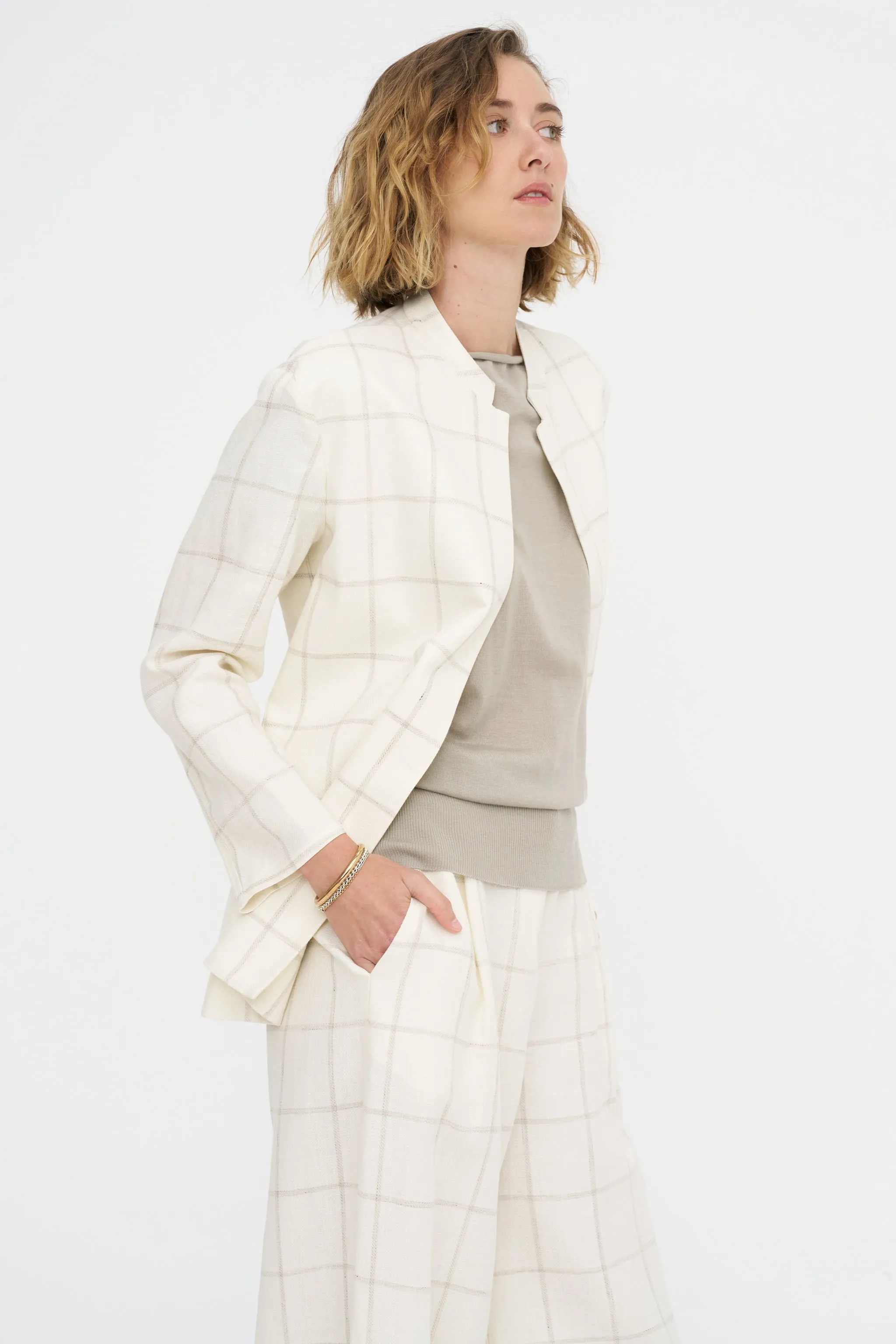 Mandarin Jacket - Scacchi, Ivory sold by Kick Pleat product image thumbnail 5