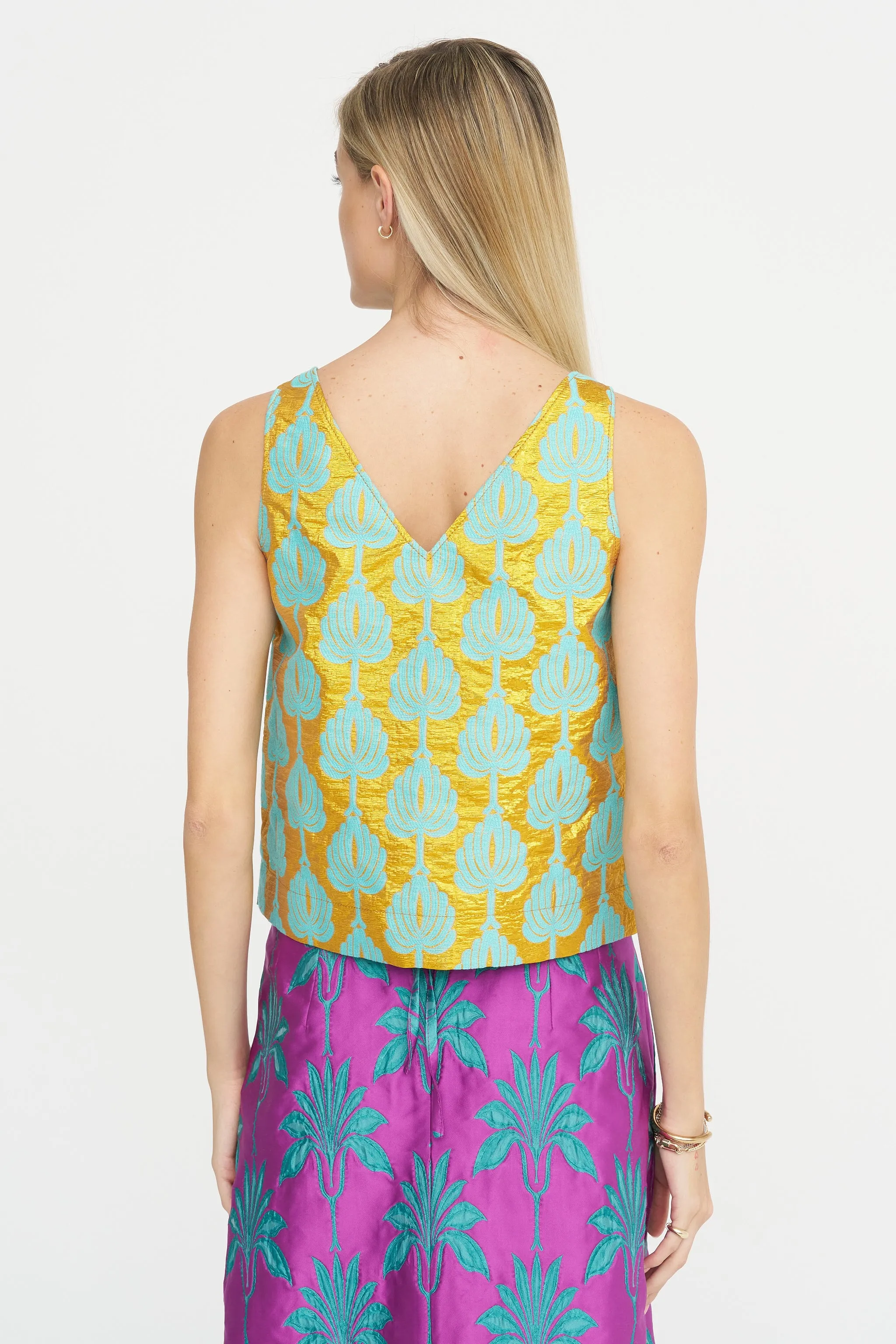 Matelassé Palms Top, Pool sold by Kick Pleat product image thumbnail 4