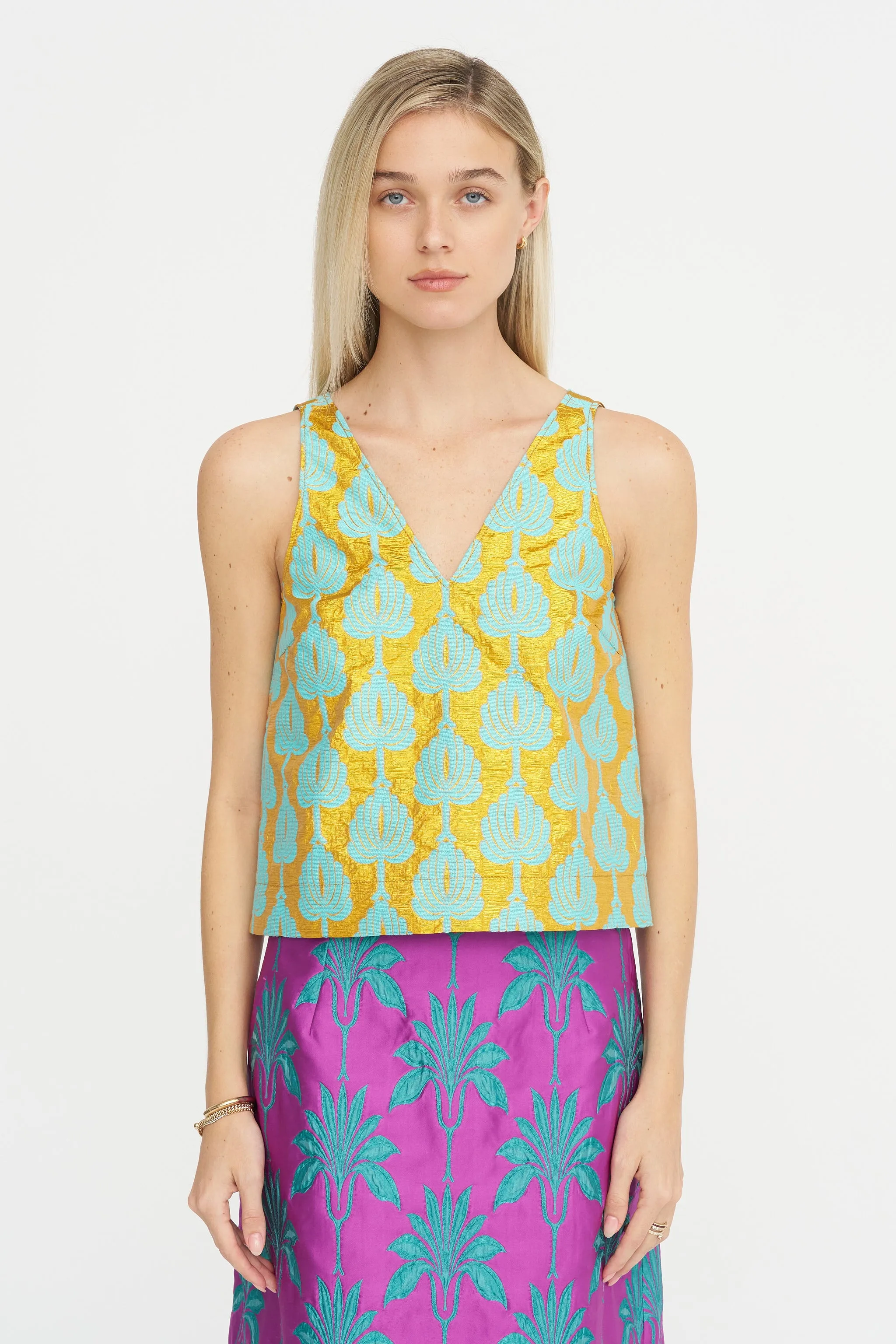 Matelassé Palms Top, Pool sold by Kick Pleat product image thumbnail 2