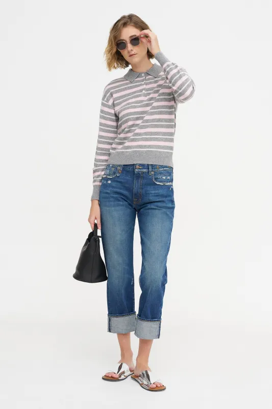 Collegiate Stripe Polo, Heather Grey Combo sold by Kick Pleat