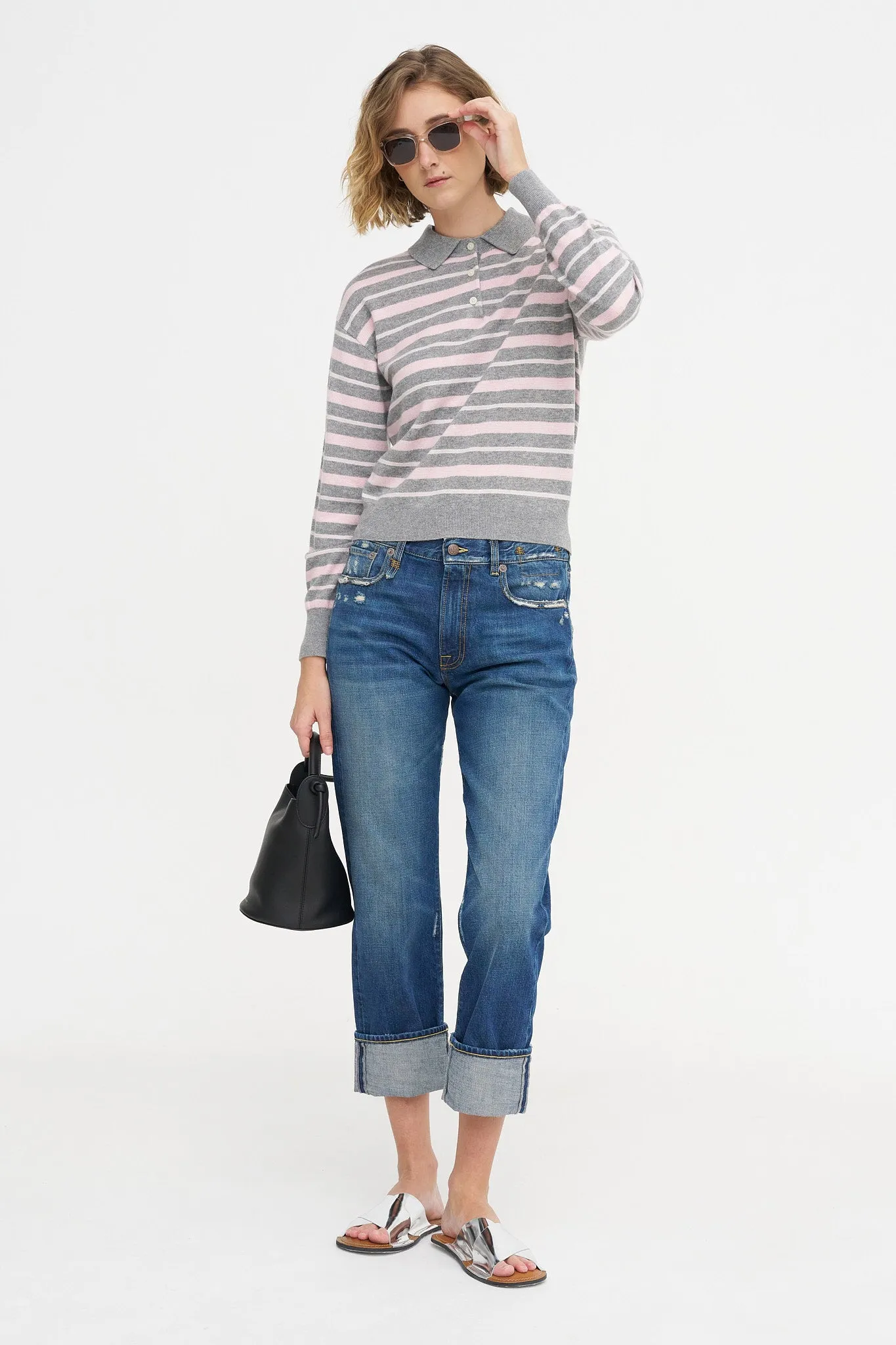 Collegiate Stripe Polo, Heather Grey Combo sold by Kick Pleat