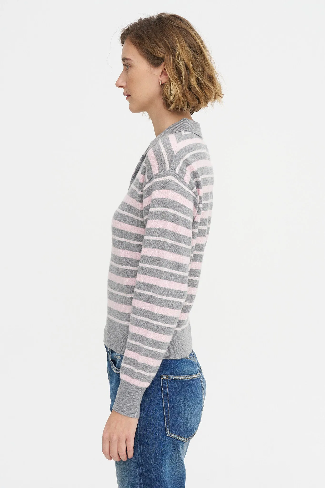 Collegiate Stripe Polo, Heather Grey Combo sold by Kick Pleat product image thumbnail 3