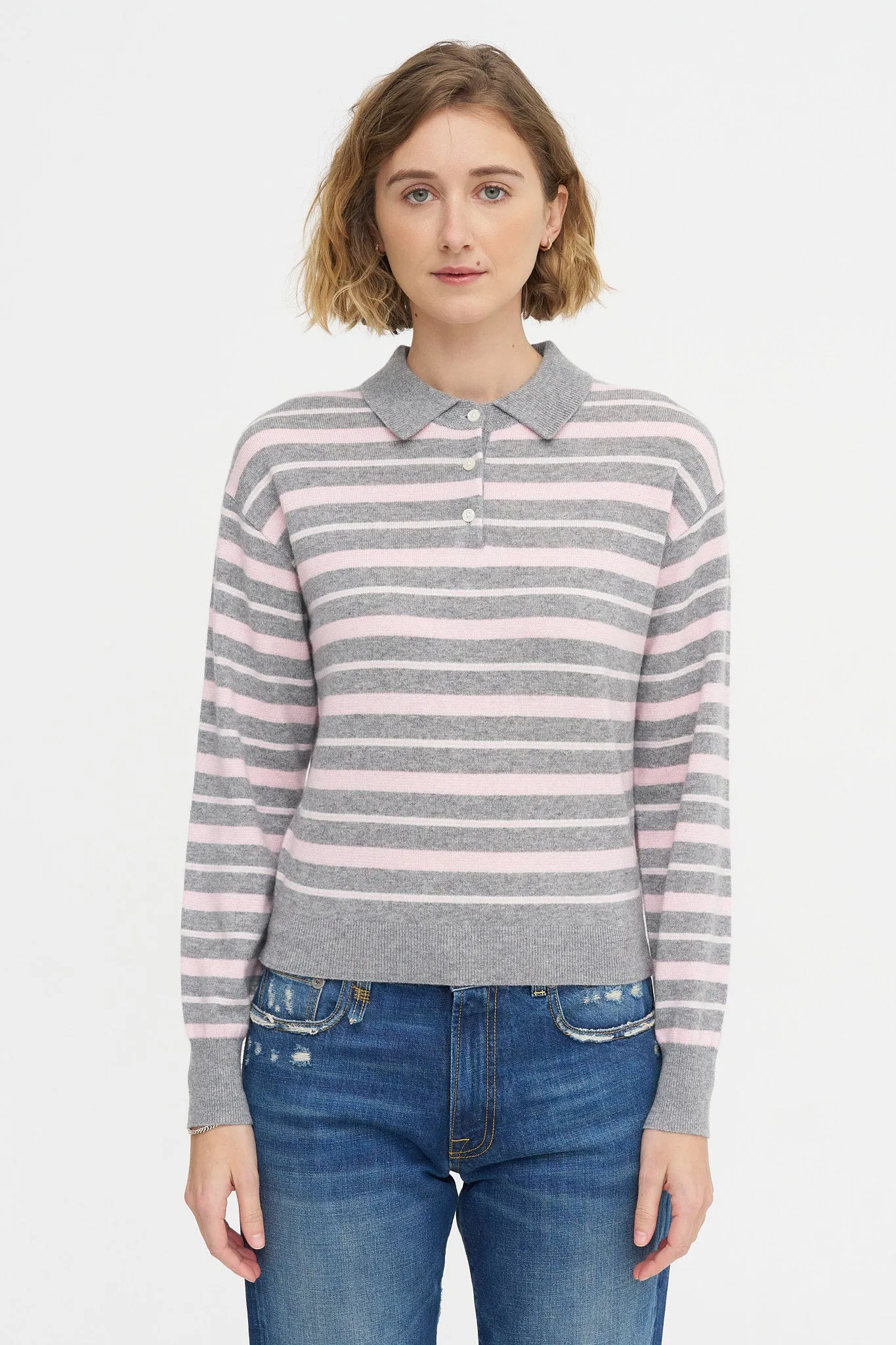 Collegiate Stripe Polo, Heather Grey Combo sold by Kick Pleat product image thumbnail 2