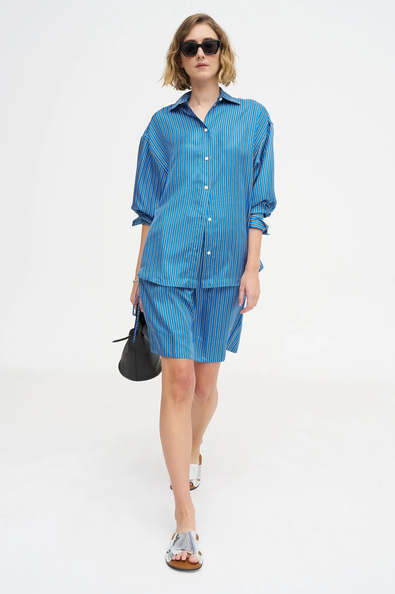 Striped Mini Skirt, Blue & Navy sold by Kick Pleat