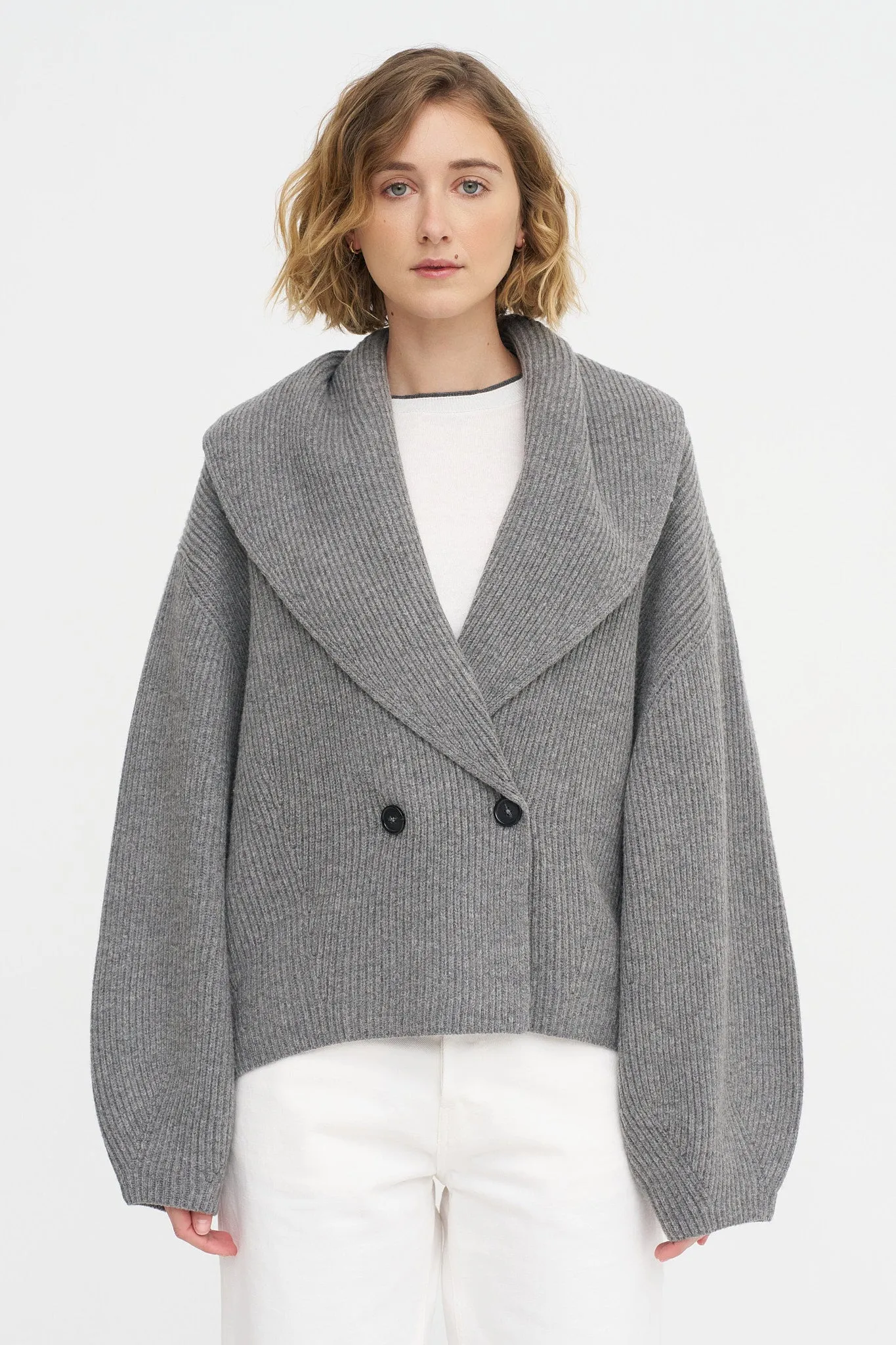 Shawl-lapel Cardigan, Mid-Grey sold by Kick Pleat product image thumbnail 3