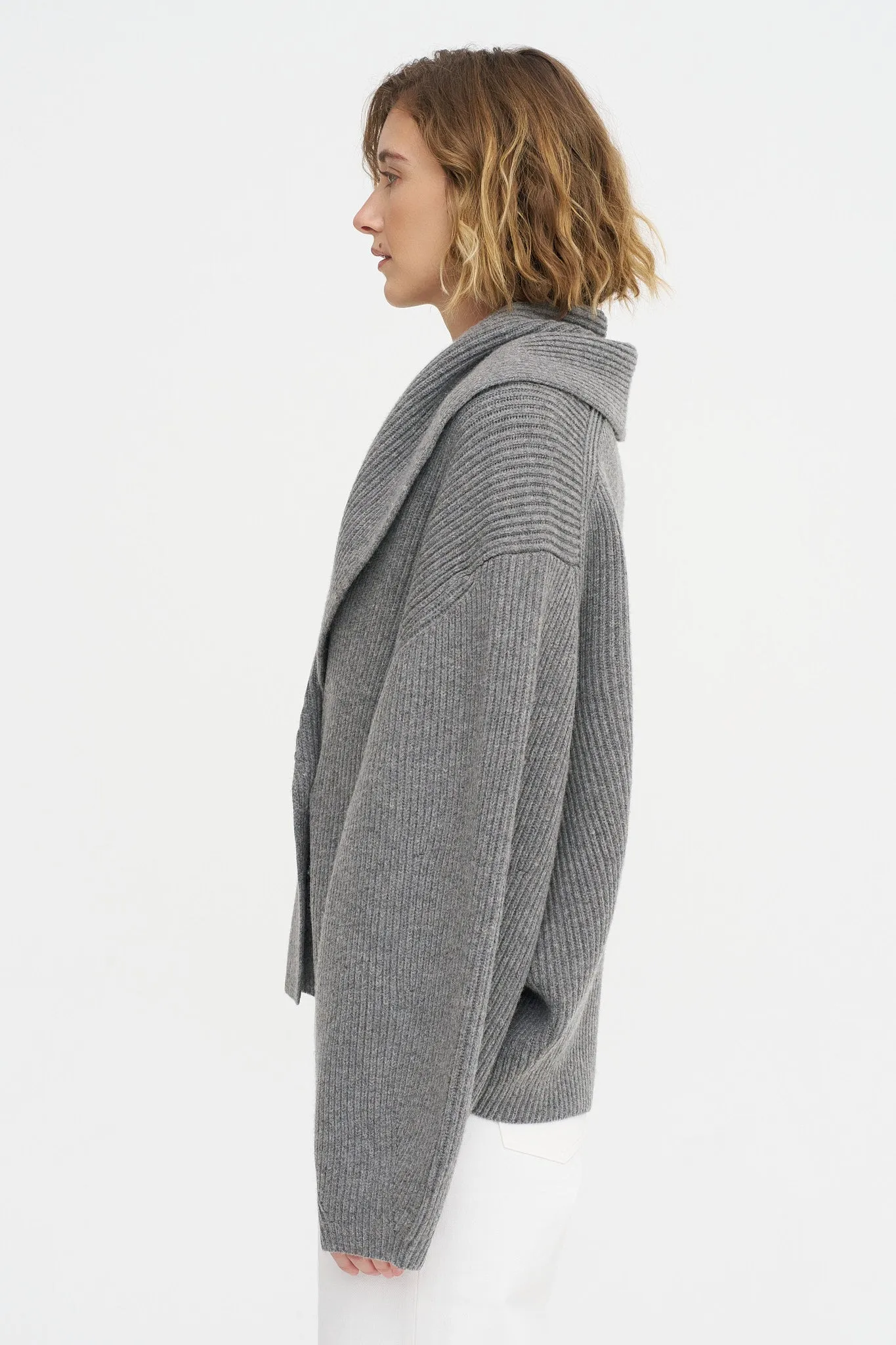 Shawl-lapel Cardigan, Mid-Grey sold by Kick Pleat product image thumbnail 4