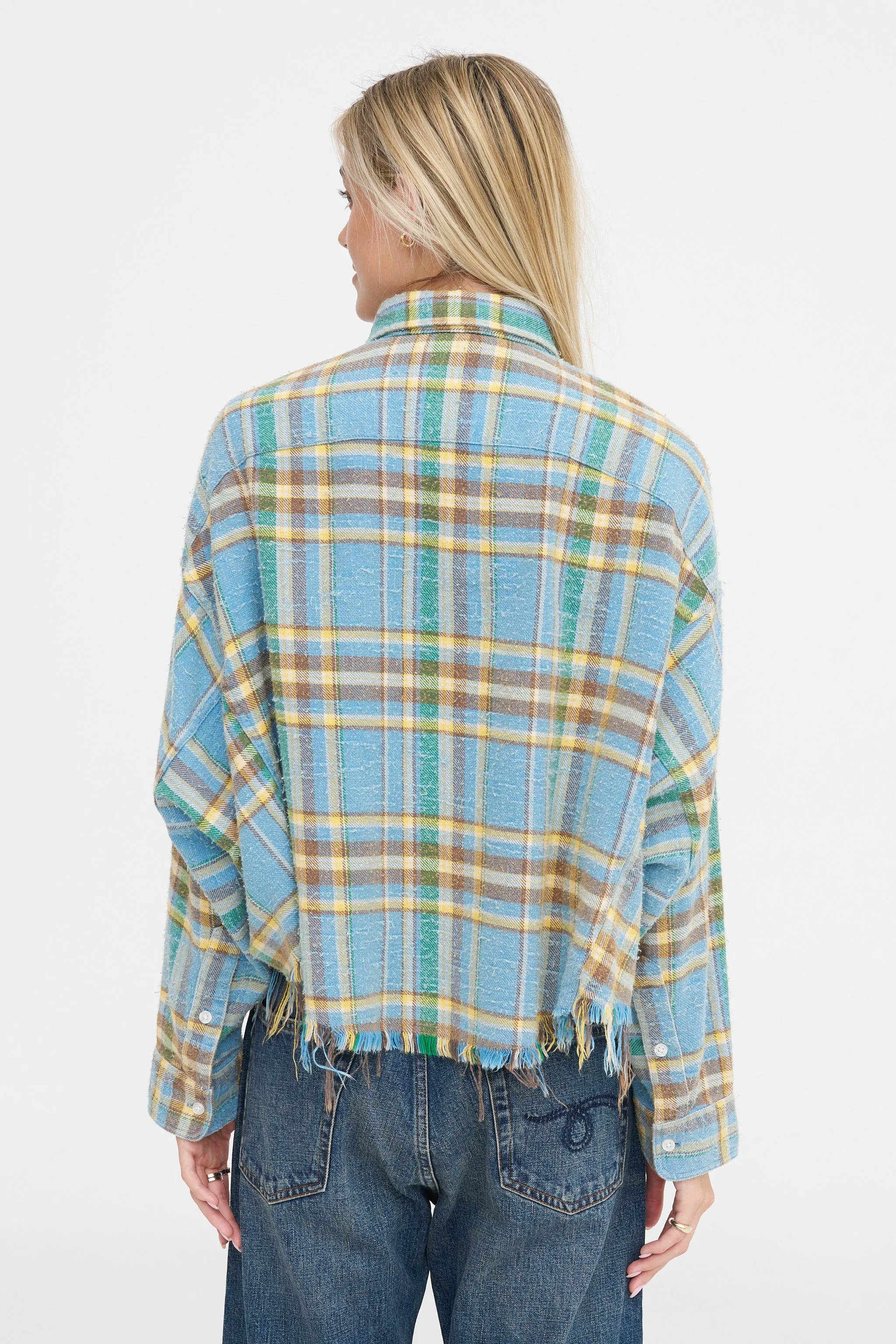 Cropped Work Shirt, Light Blue Plaid sold by Kick Pleat product image thumbnail 5