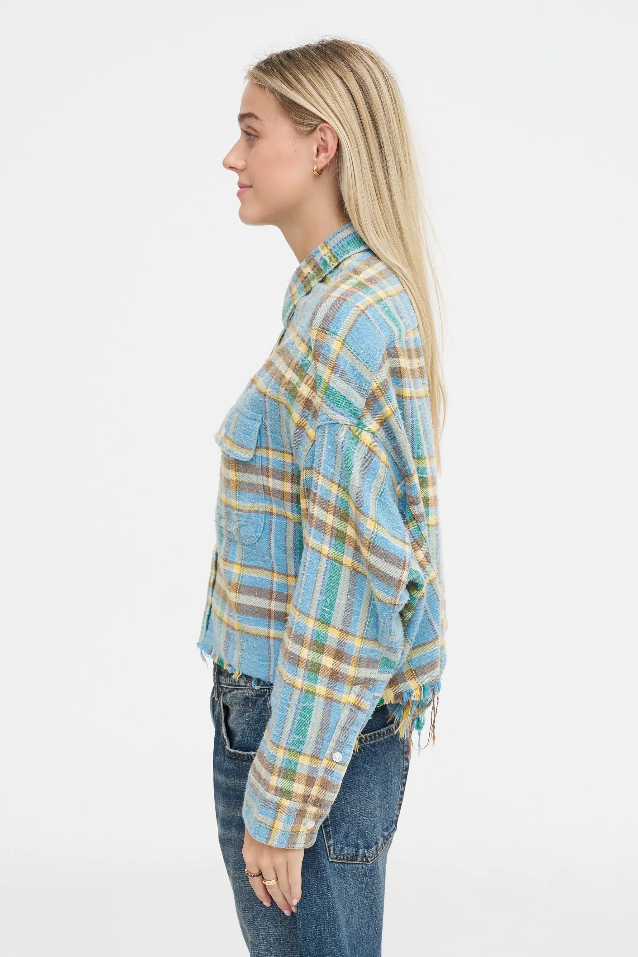 Cropped Work Shirt, Light Blue Plaid sold by Kick Pleat product image thumbnail 4