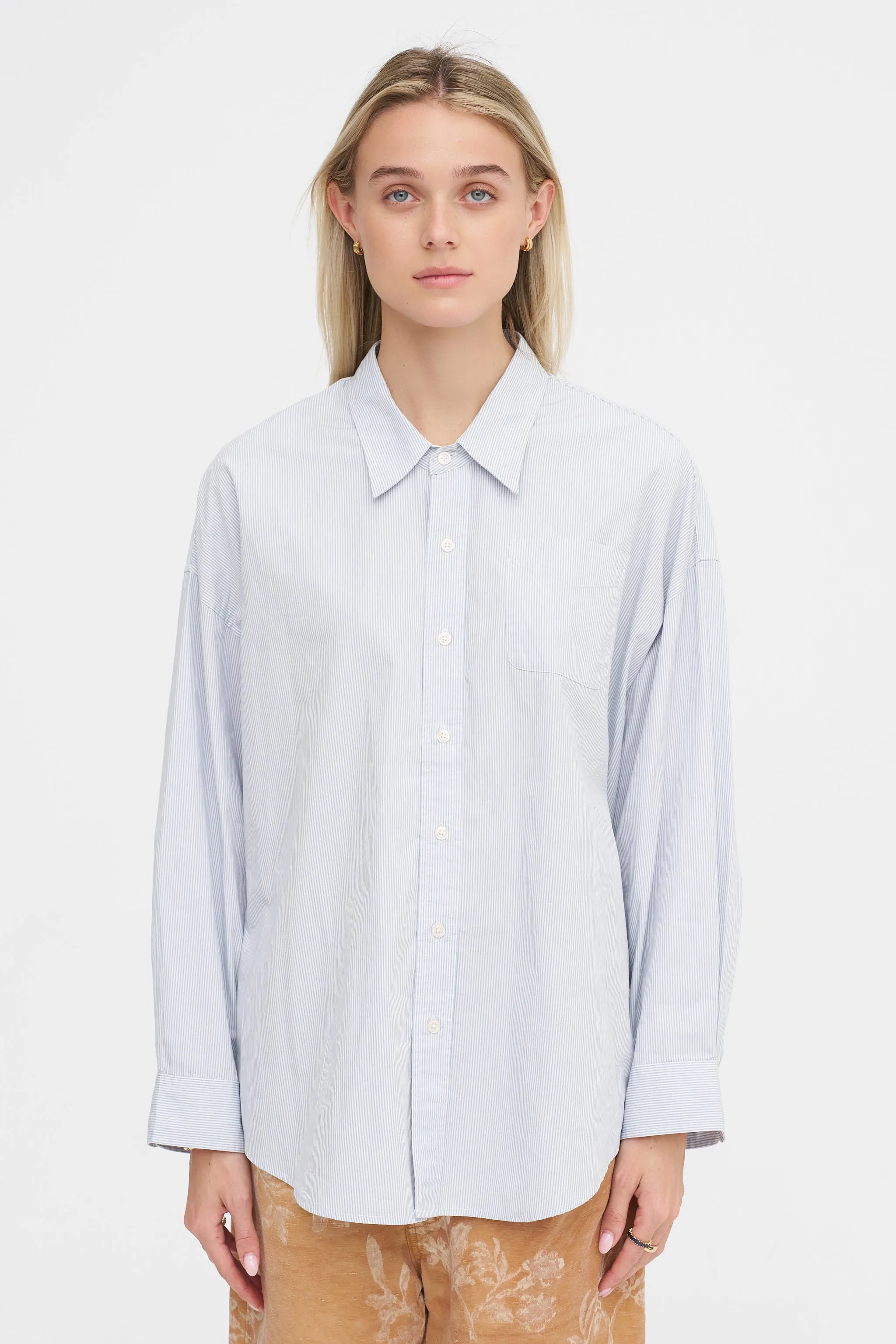 Drop Neck Oxford Shirt, Blue & White Pinstripe sold by Kick Pleat product image thumbnail 2