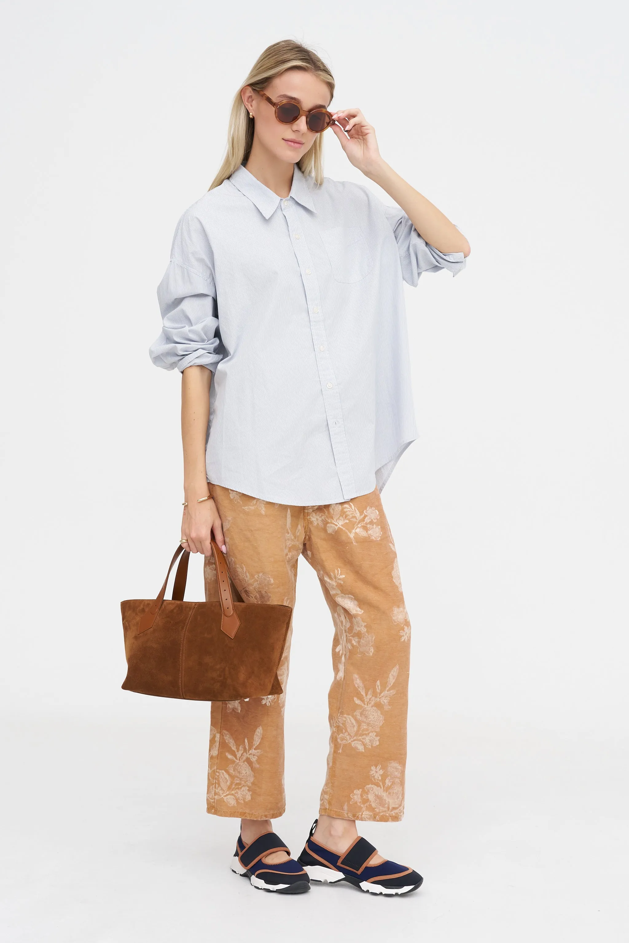 Drop Neck Oxford Shirt, Blue & White Pinstripe sold by Kick Pleat product image thumbnail 5