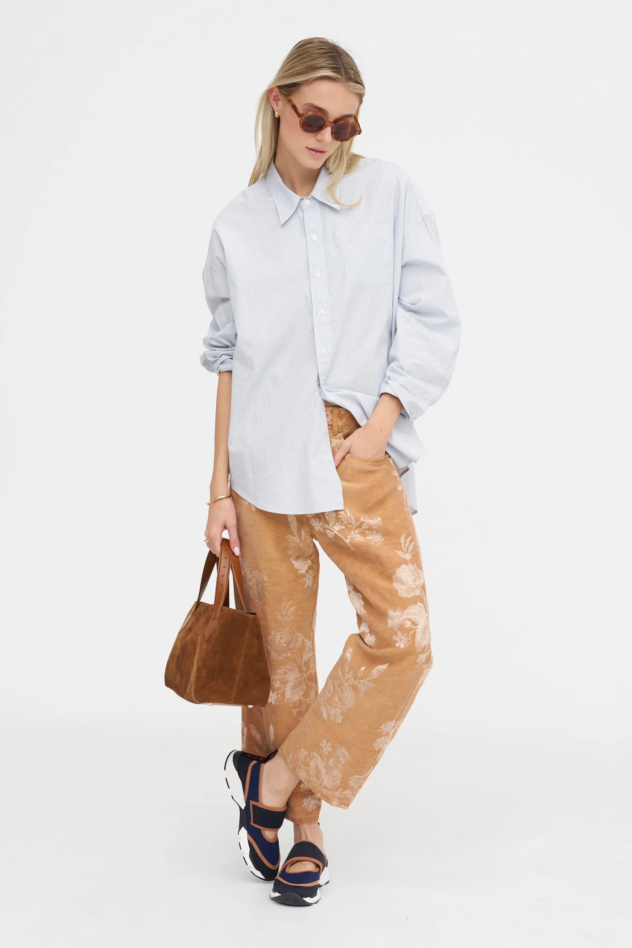 Drop Neck Oxford Shirt, Blue & White Pinstripe sold by Kick Pleat