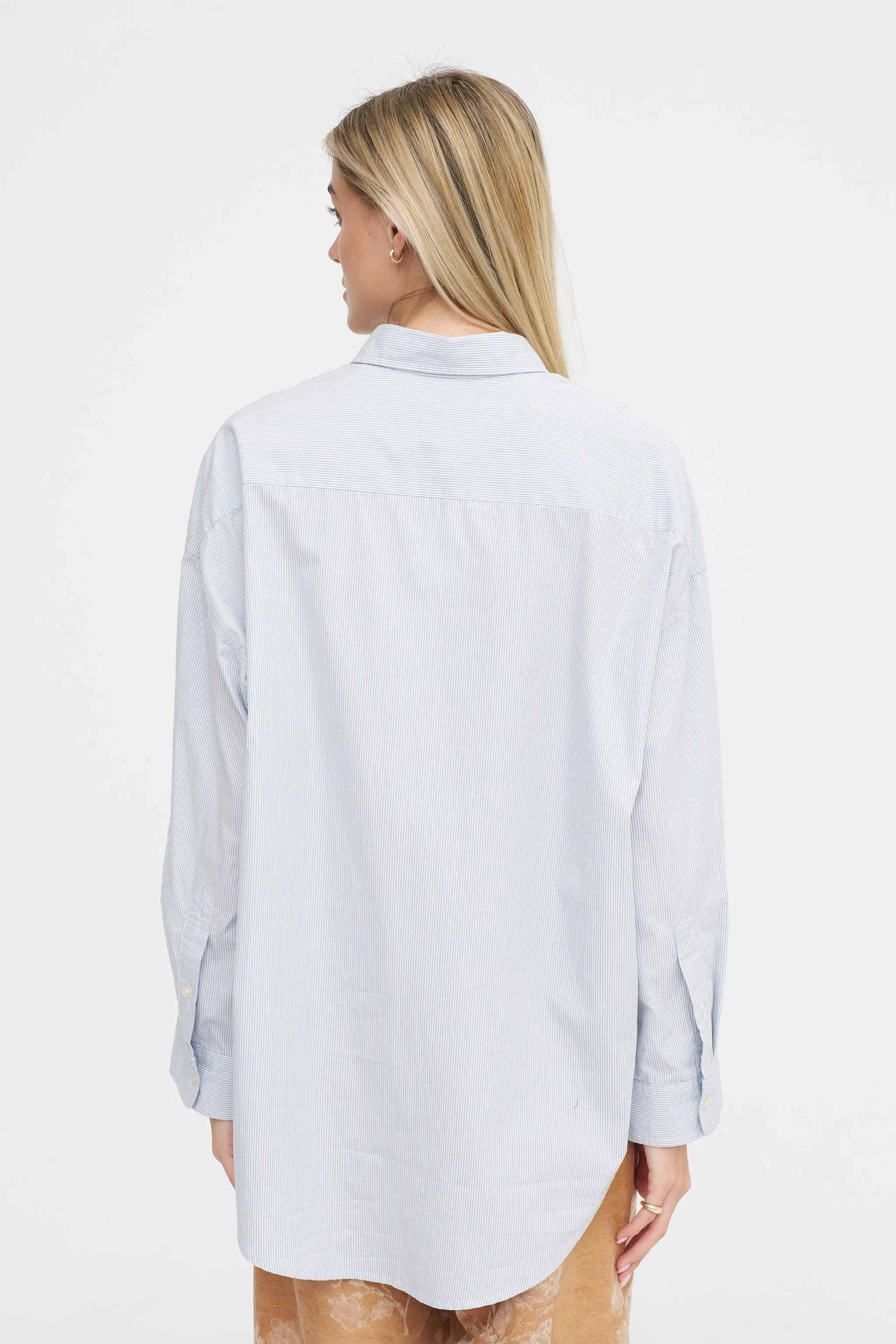 Drop Neck Oxford Shirt, Blue & White Pinstripe sold by Kick Pleat product image thumbnail 4