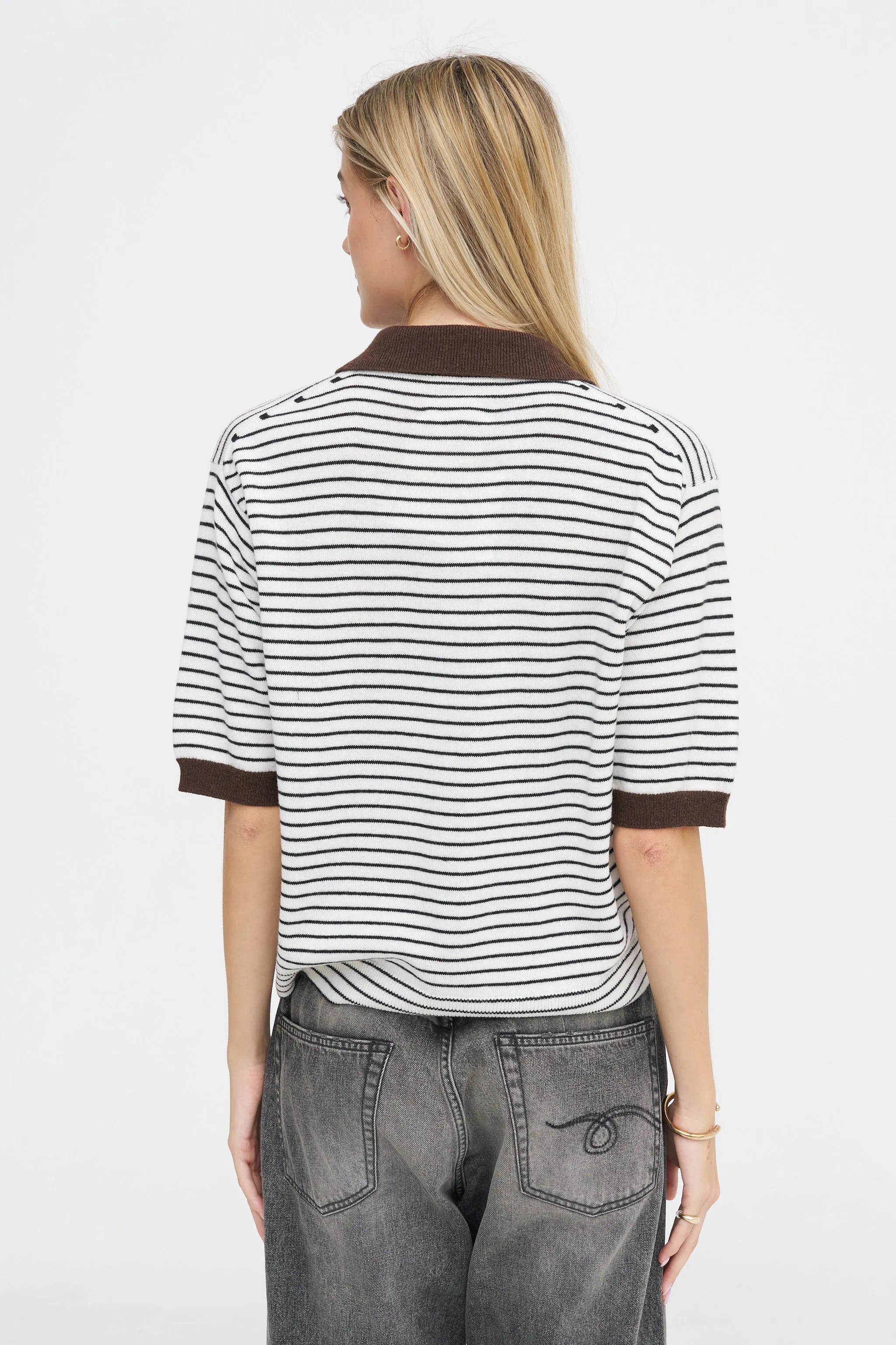 Merino Wool Striped Polo, Brown & White sold by Kick Pleat product image thumbnail 5