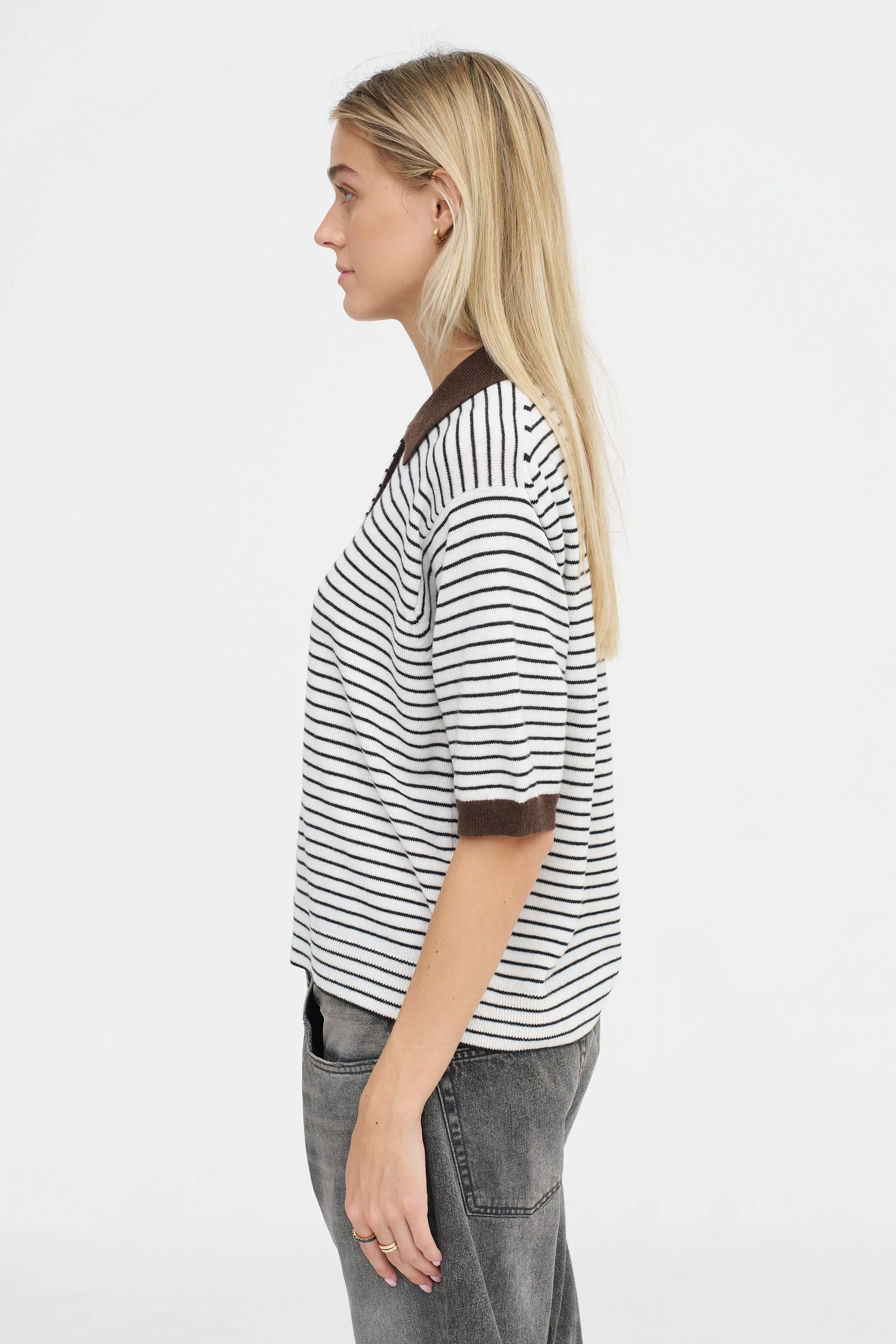 Merino Wool Striped Polo, Brown & White sold by Kick Pleat product image thumbnail 4