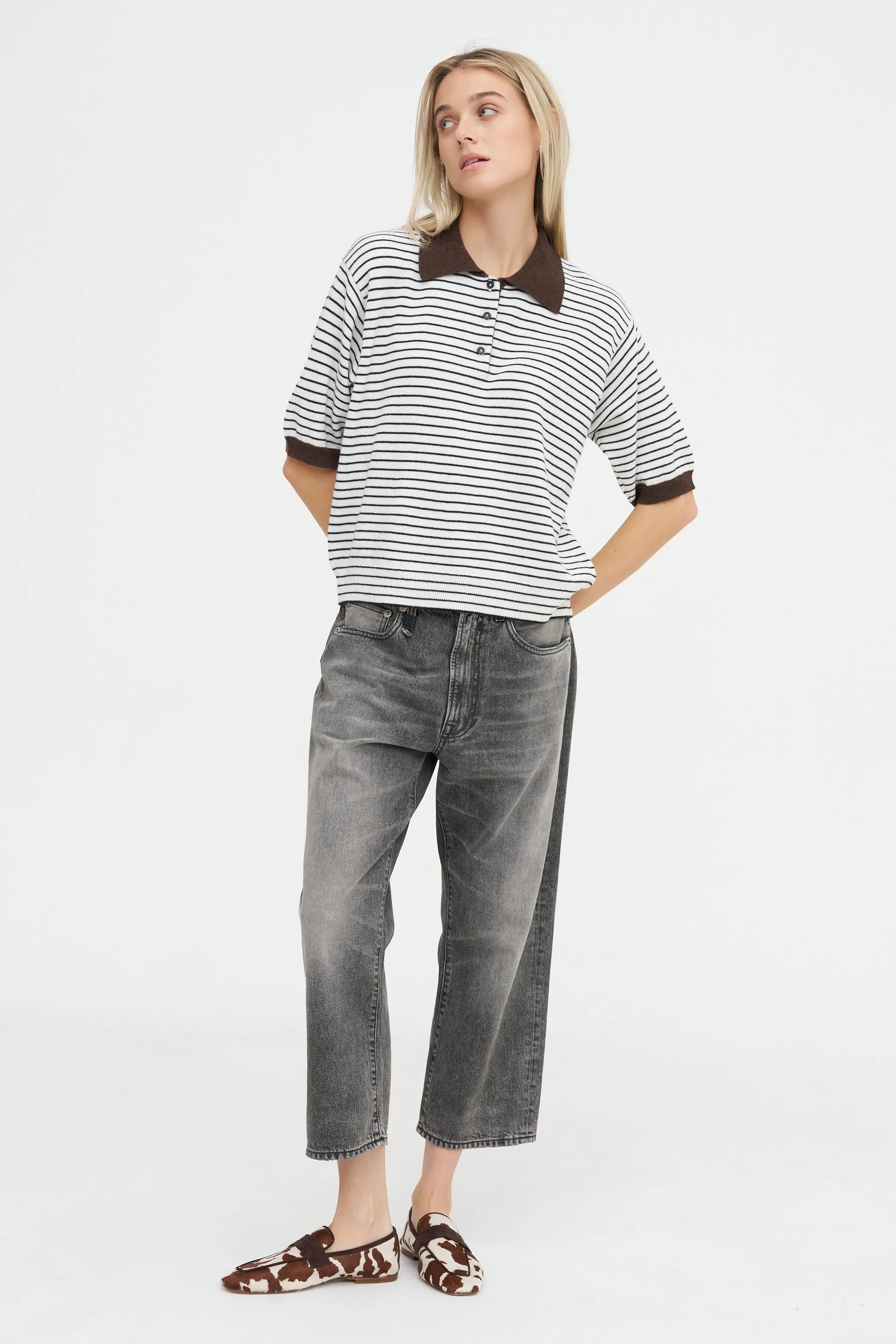 Merino Wool Striped Polo, Brown & White sold by Kick Pleat product image thumbnail 2