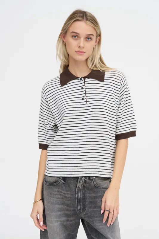 Merino Wool Striped Polo, Brown & White made by Cordera