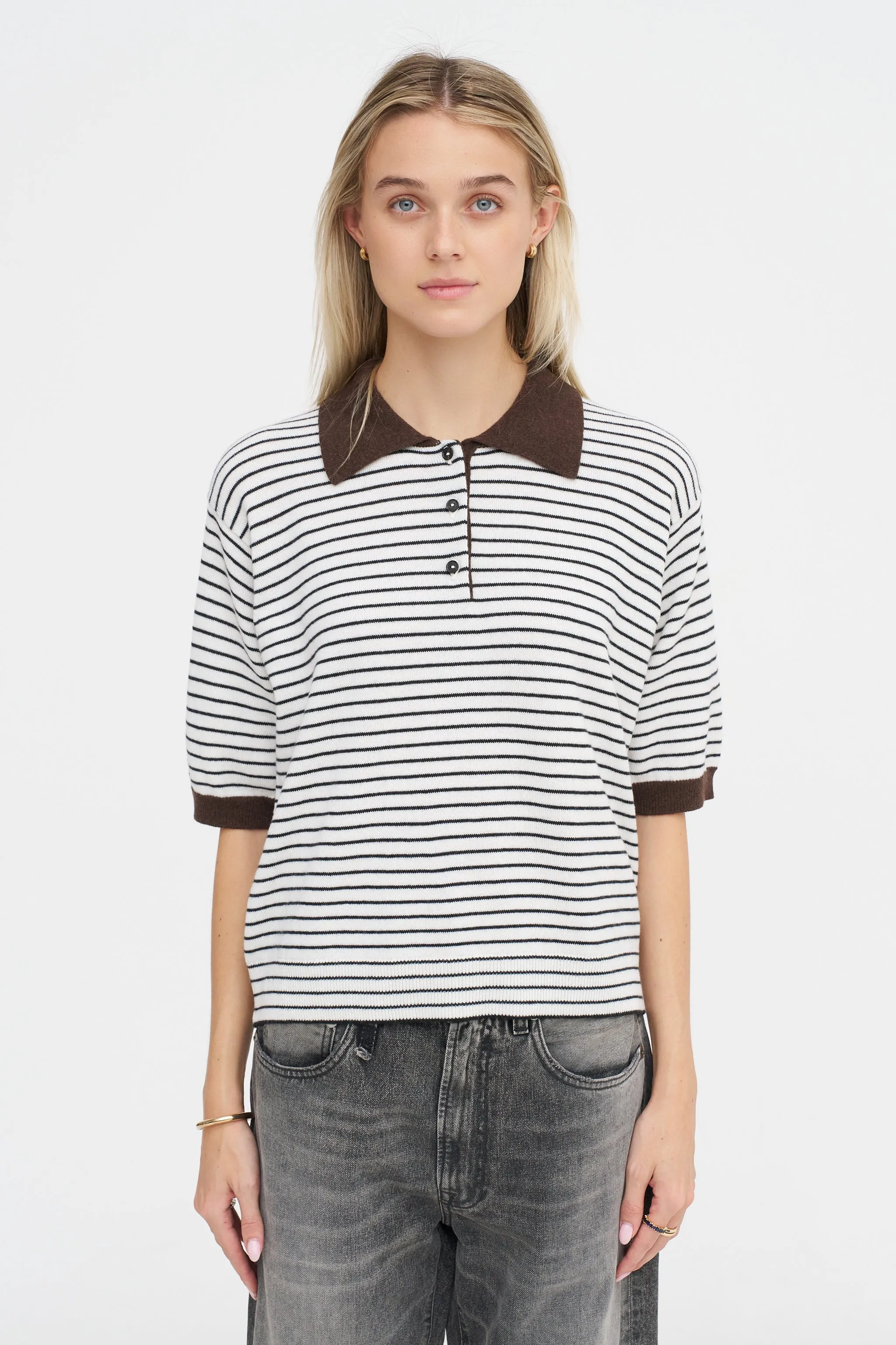 Merino Wool Striped Polo, Brown & White sold by Kick Pleat product image thumbnail 3