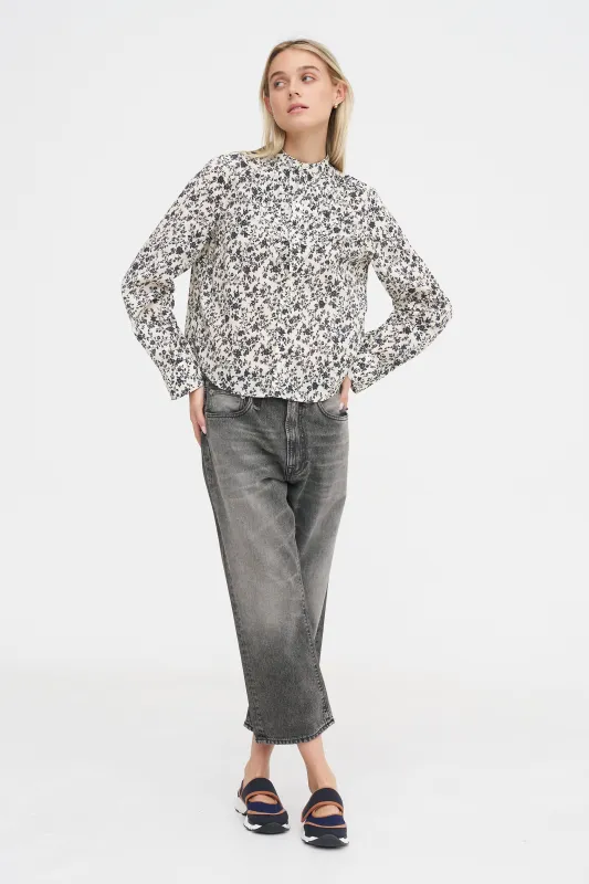 Pleated Tuxedo Front Shirt, Black Floral made by R13